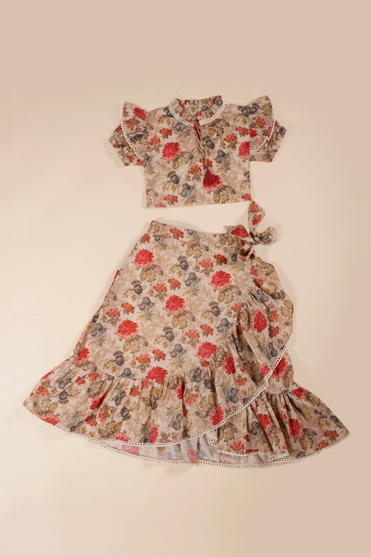 Poochkie pink floral lehenga for kids