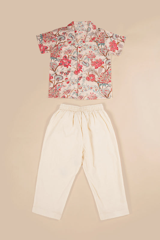 Poochkie pink floral top and white pant for kids
