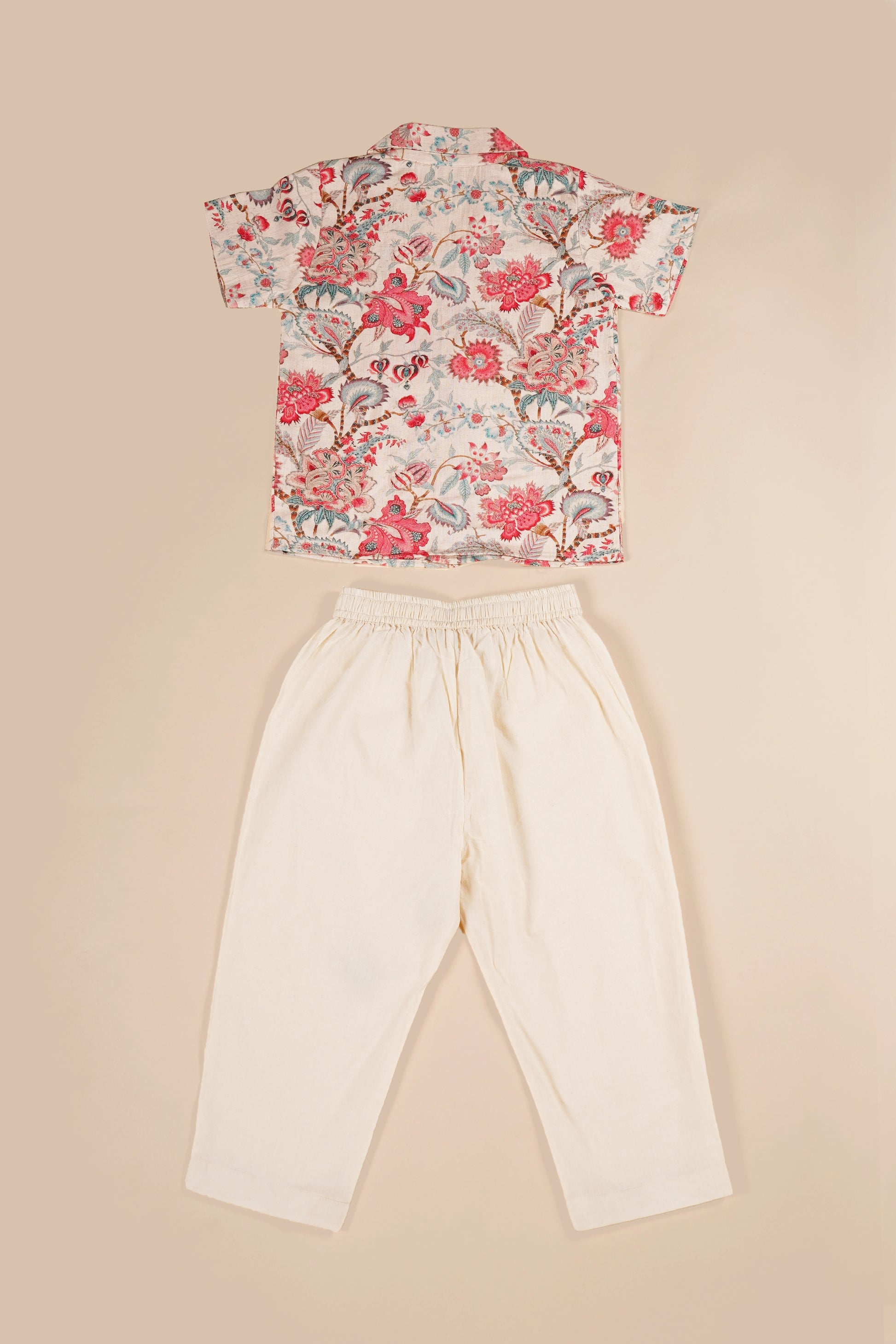 Poochkie pink floral top and white pant for kids