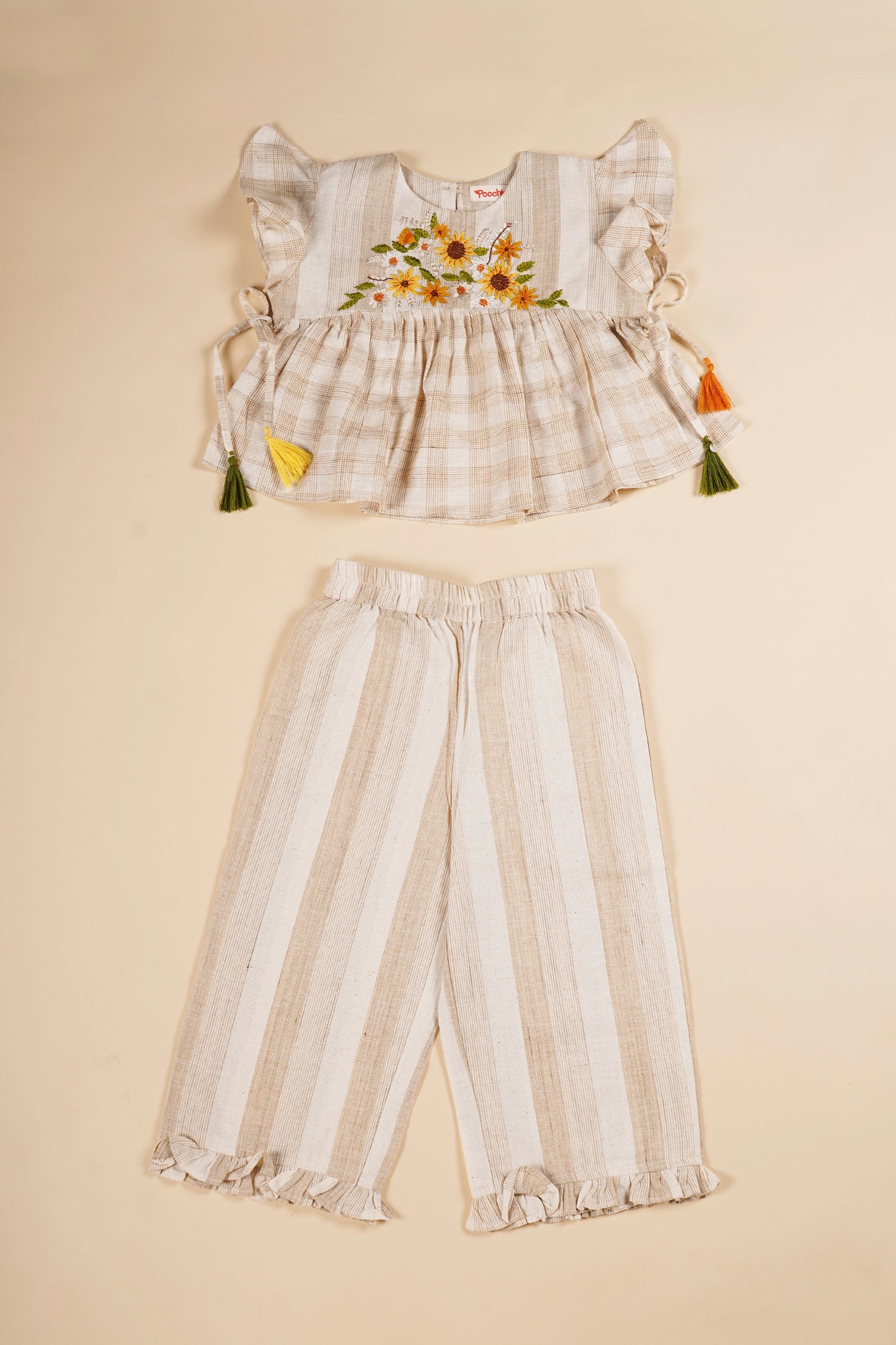 Poochkie kids offwhite floral top pant