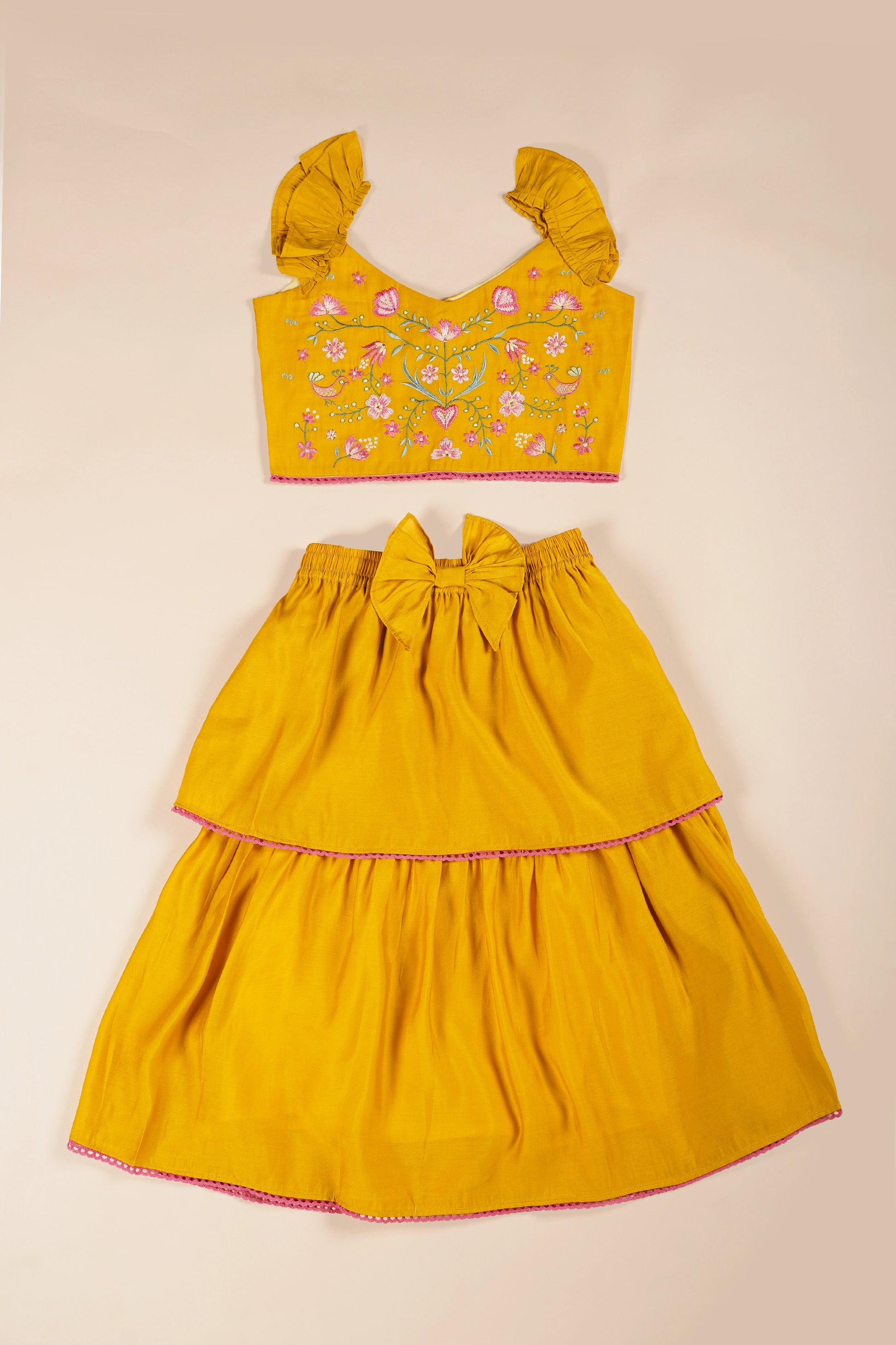Poochkie musturd yellow lehenga for kids