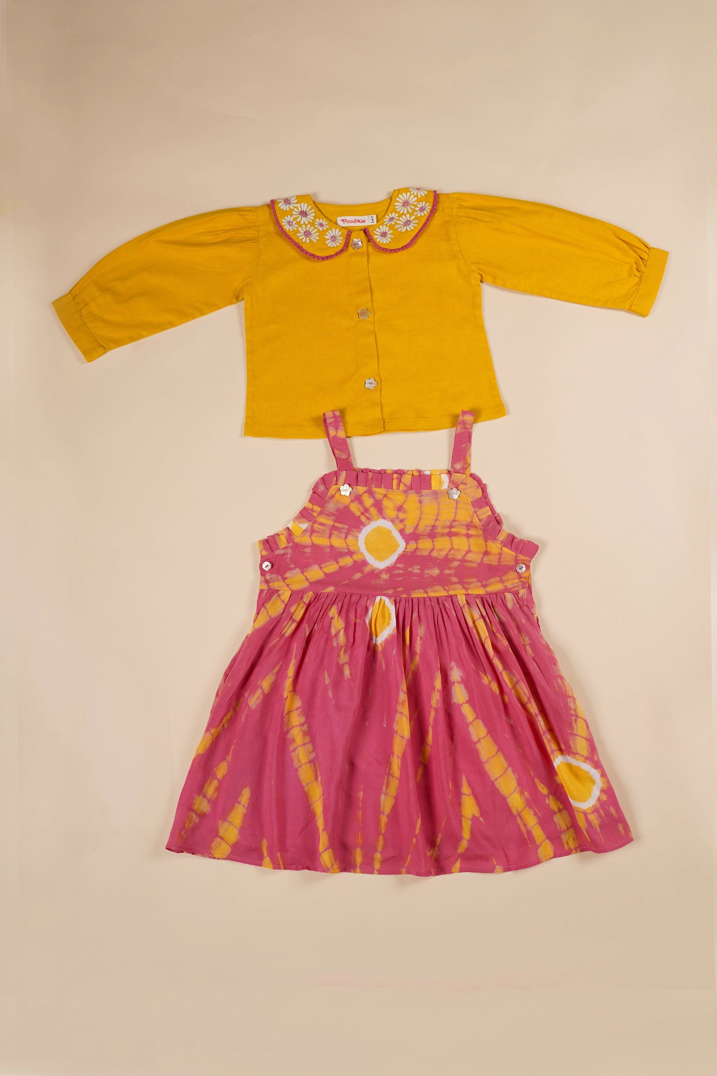 poochkie mustard yellow and pink mix dress for kids