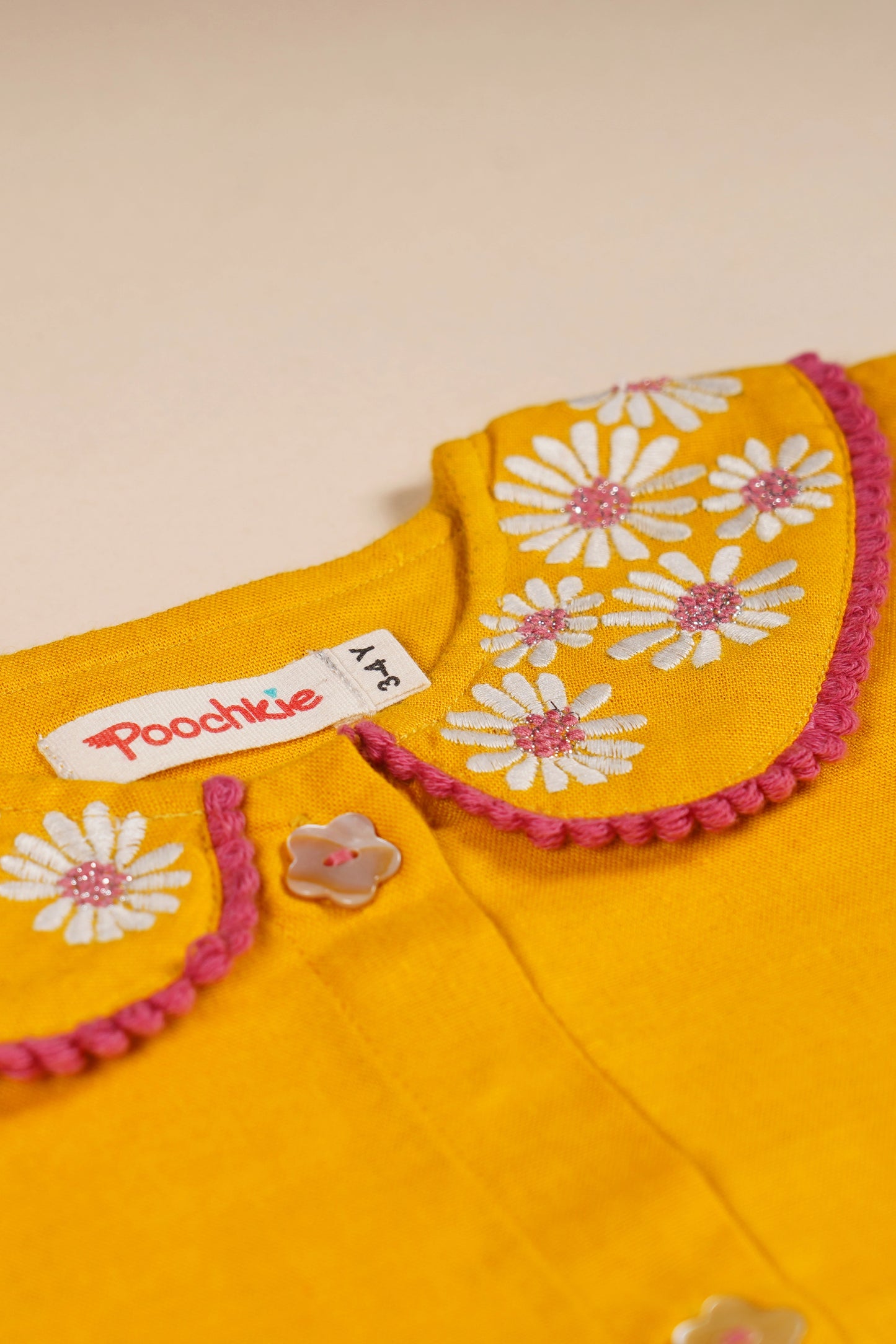 poochkie mustard yellow and pink mix dress for kids