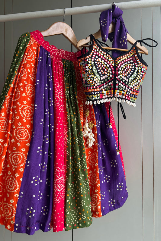 Black strappy top with multicolour thread and mirror hand embroidery