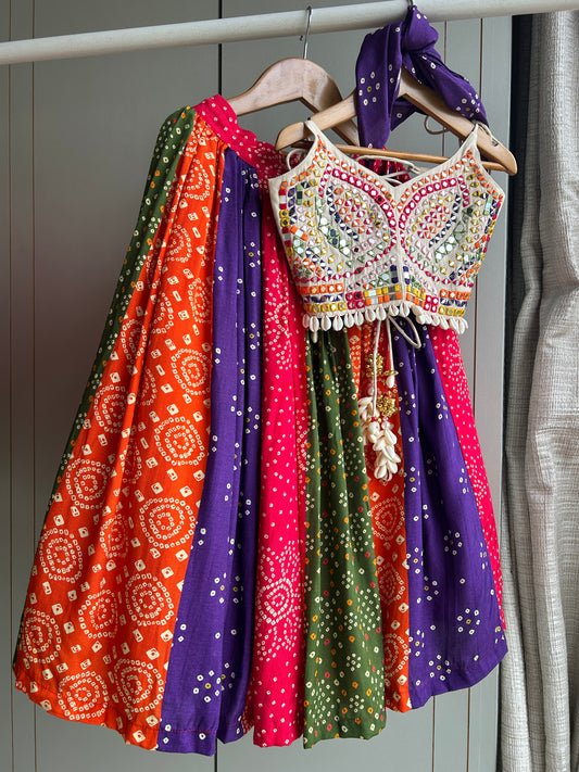 White strappy top with multicolour thread and mirror hand embroidery