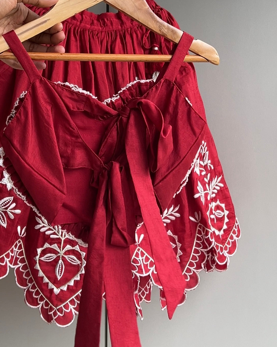 Red Embroidered Heart Shaped Stylish Top And Lehenga
