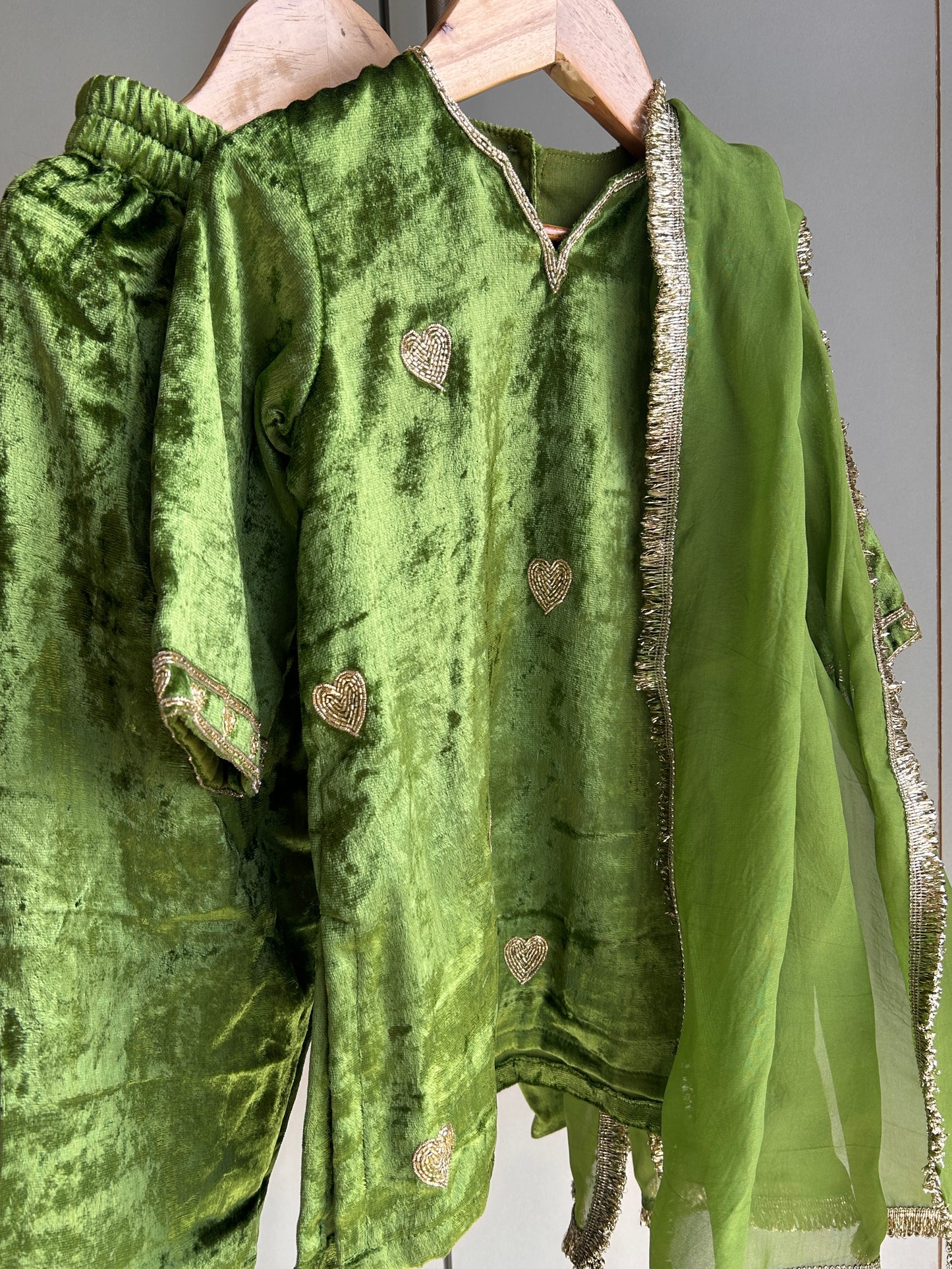 Green Dilbar Velvet Zardozi Embroidered Lehenga Set