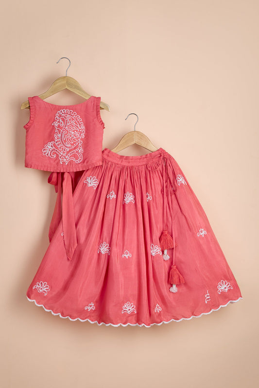 Nelumbo Dori Embroidered Top And Fringe Tassel Enhanced Lehenga