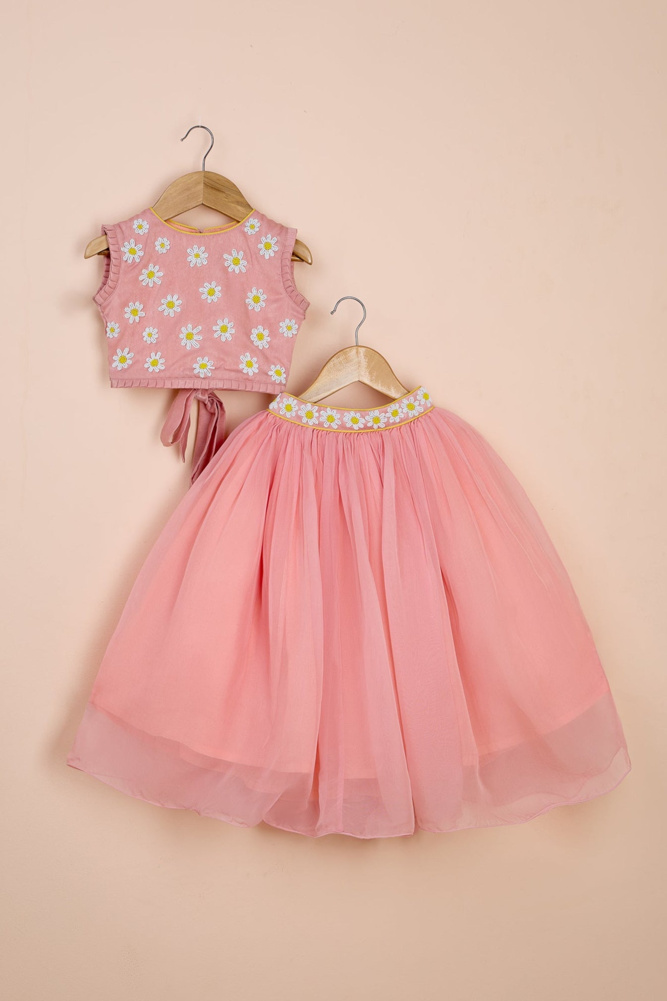 Gillie Floral Embroidered Stylish Back Pink Top And Lehenga