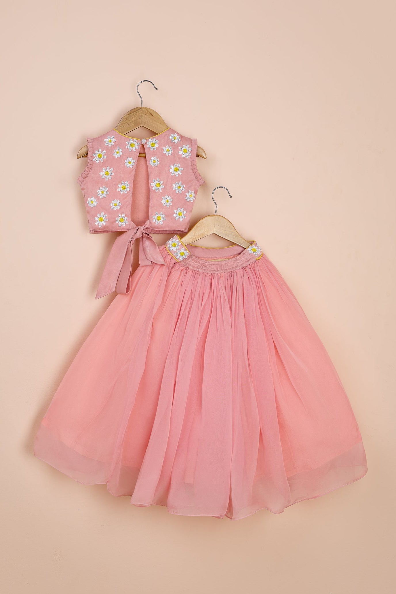 Gillie Floral Embroidered Stylish Back Pink Top And Lehenga