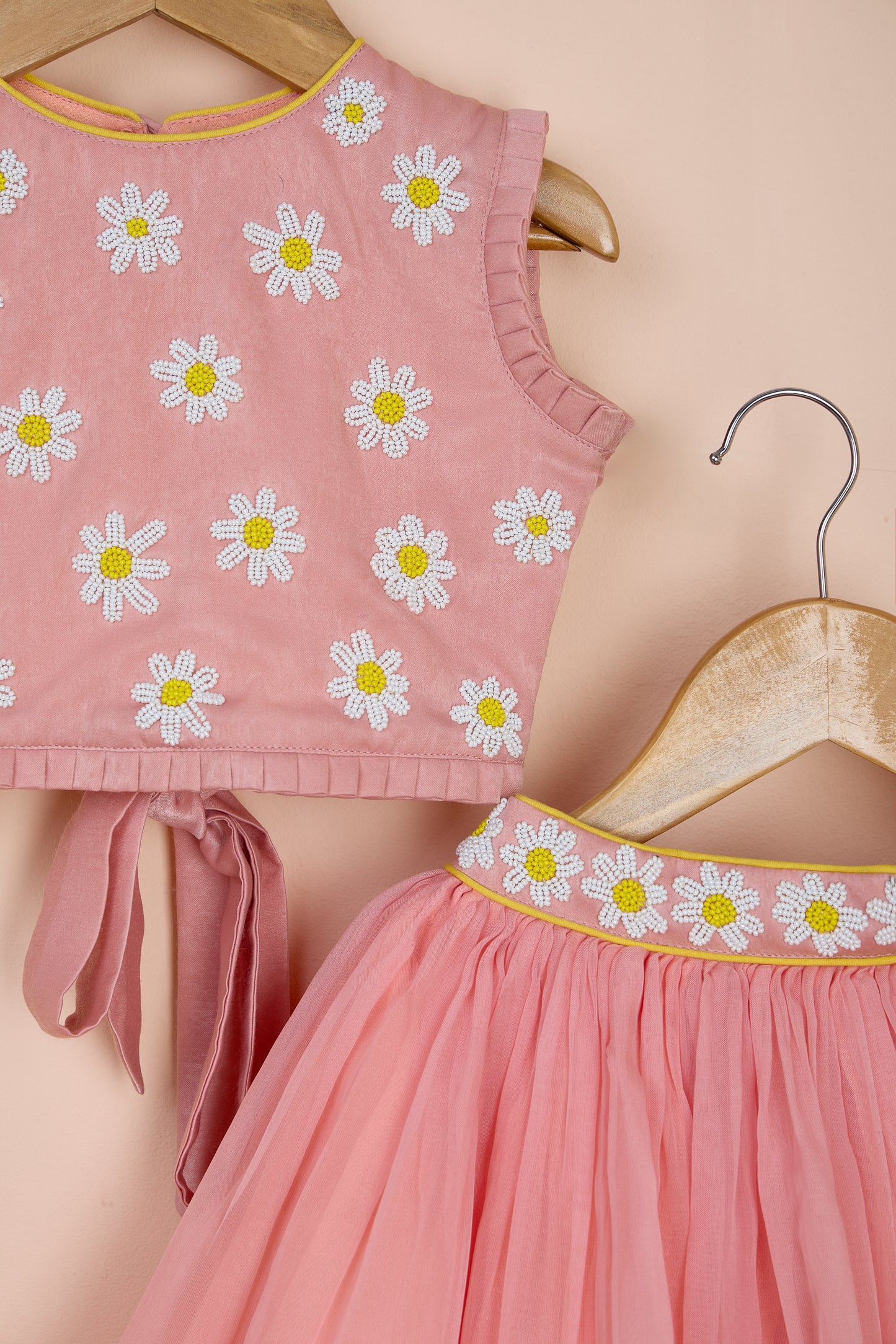 Gillie Floral Embroidered Stylish Back Pink Top And Lehenga