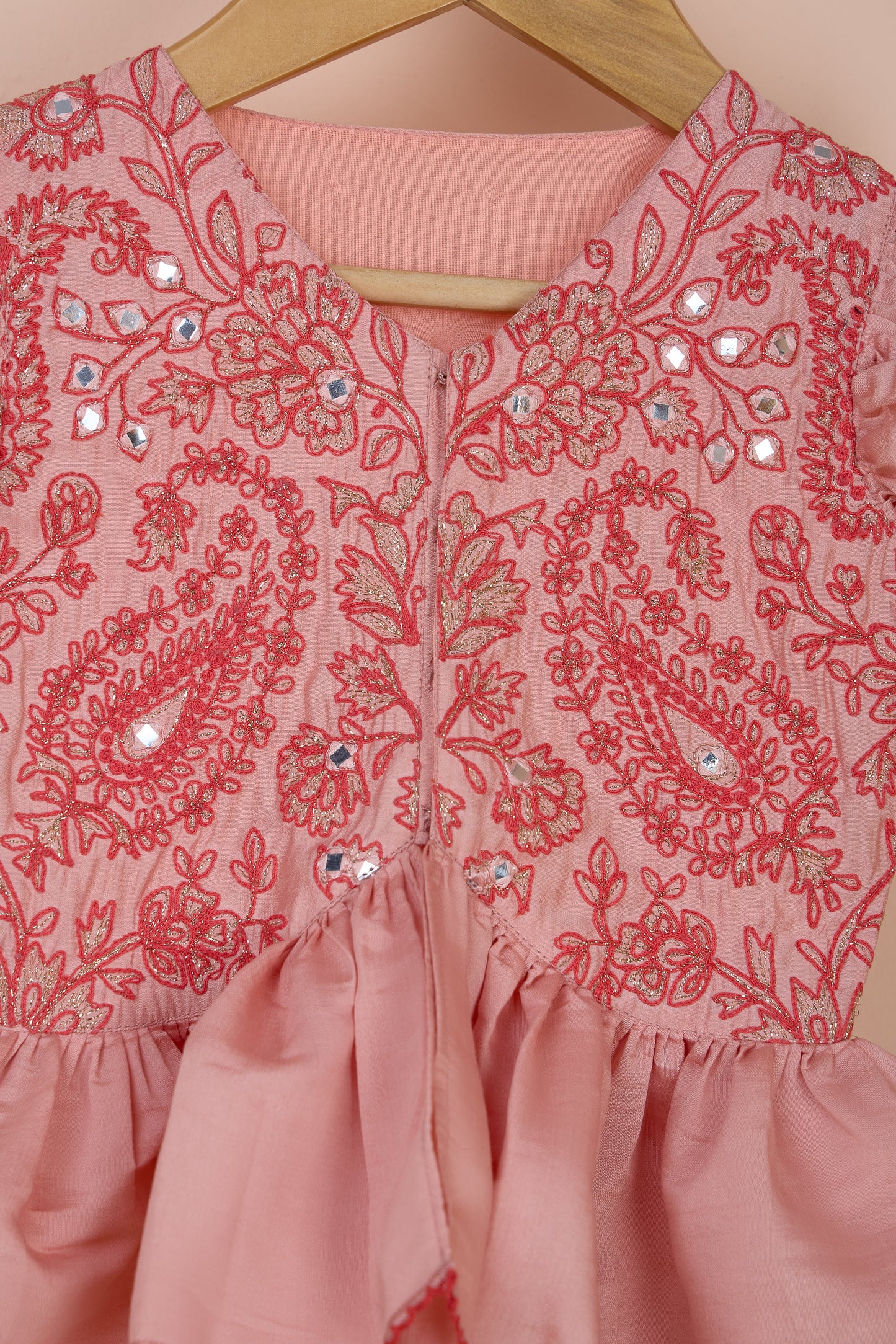 Ghungur Faux Mirror And Thread Embroidered Top And Flared Lehenga