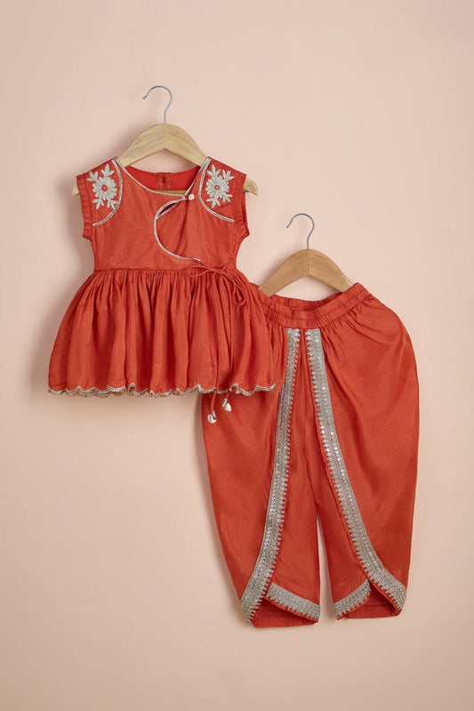 Gangu Rust Scalloped Hem Top And Dhoti Style Pant