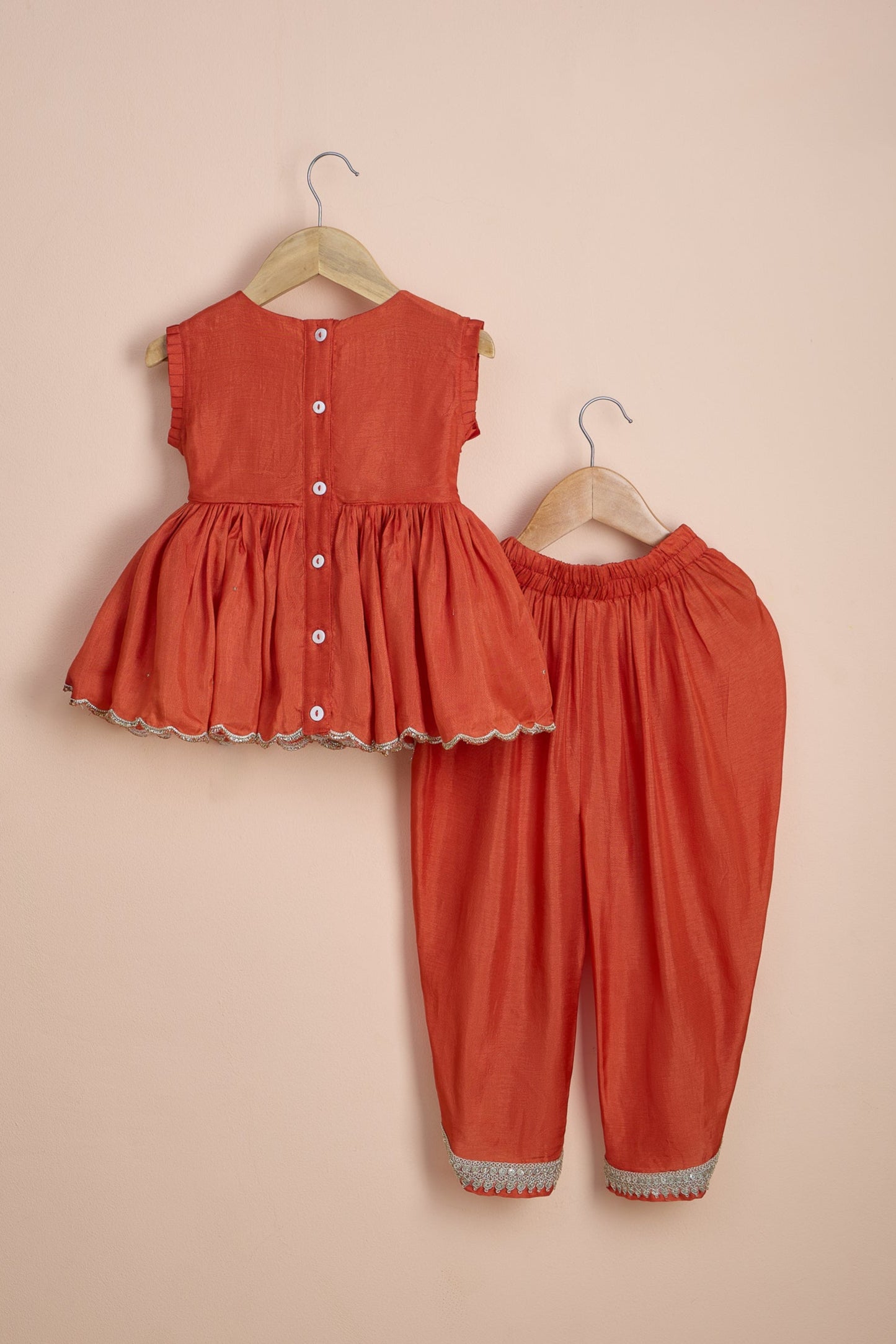 Gangu Rust Scalloped Hem Top And Dhoti Style Pant