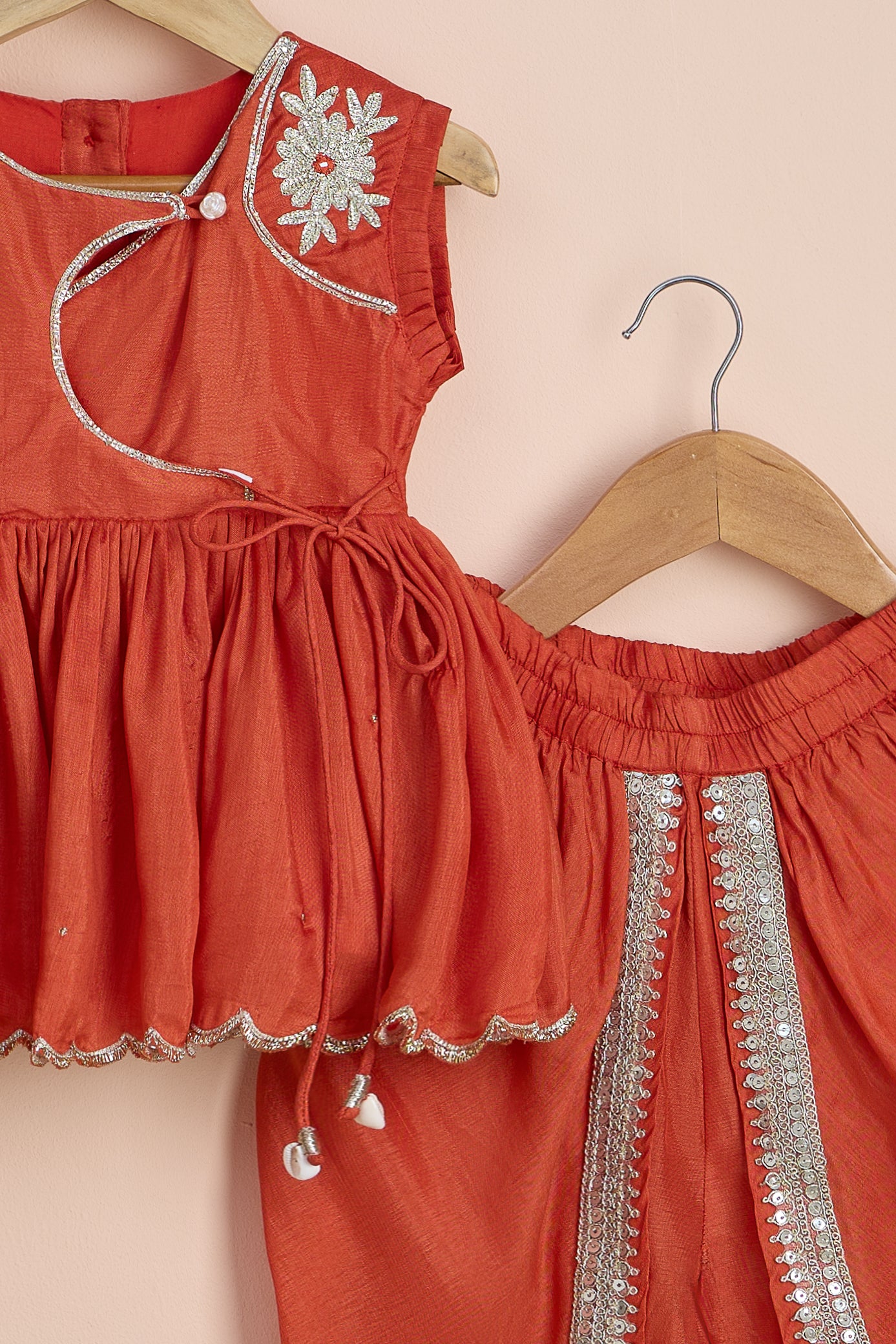 Gangu Rust Scalloped Hem Top And Dhoti Style Pant