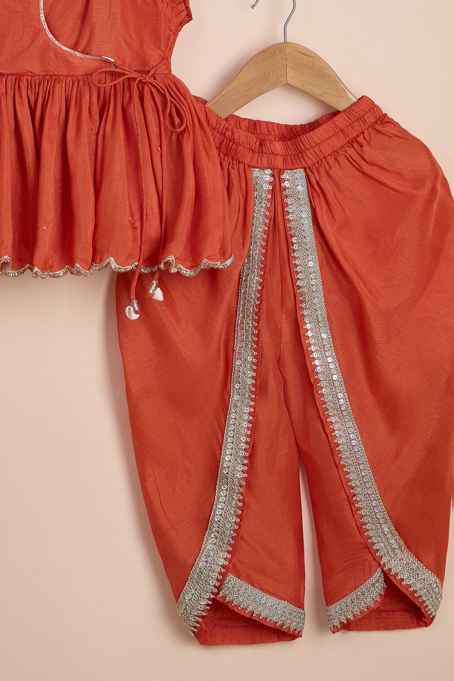 Gangu Rust Scalloped Hem Top And Dhoti Style Pant