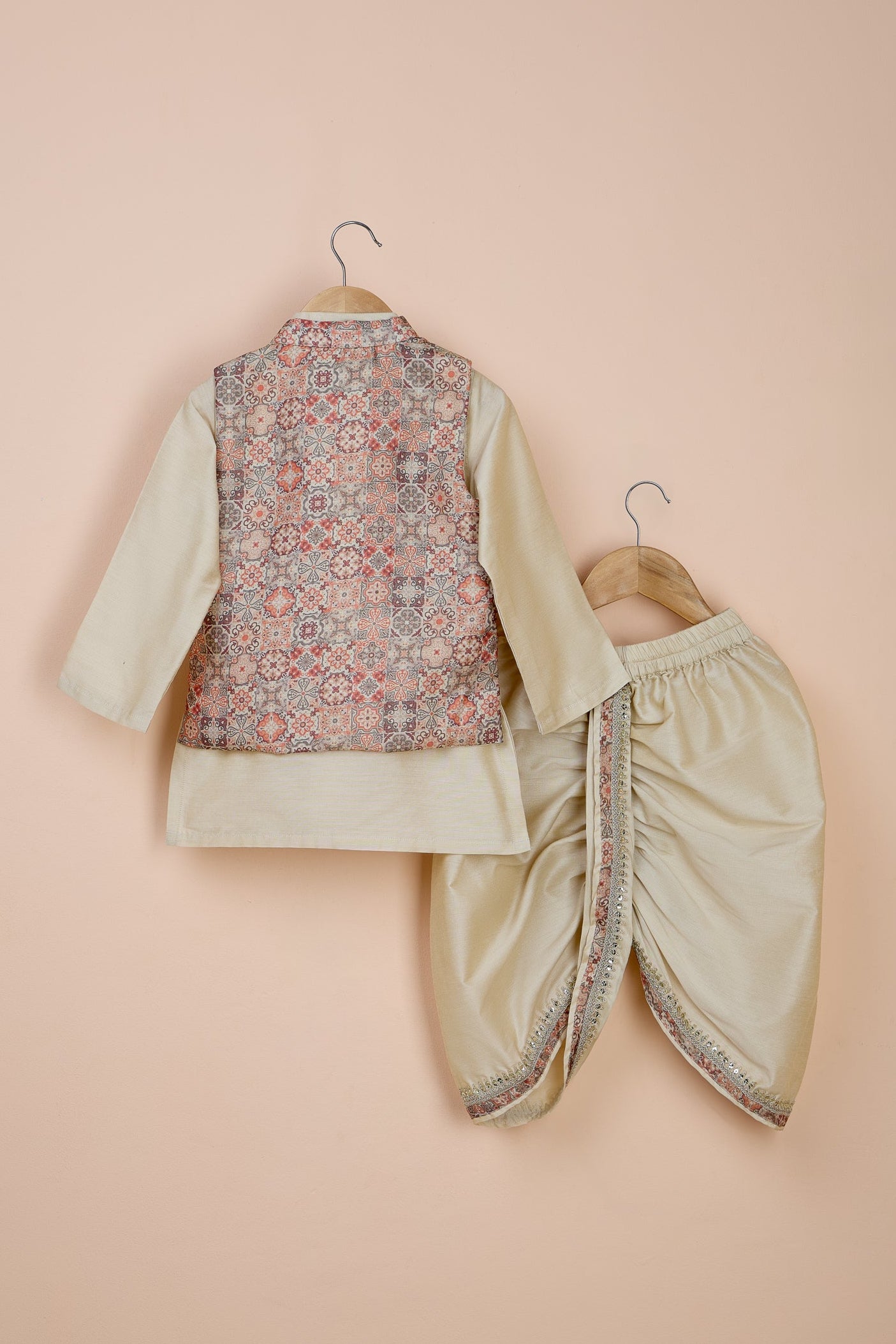Shubho Beige Kurta And Stylish Jacket With Dhoti