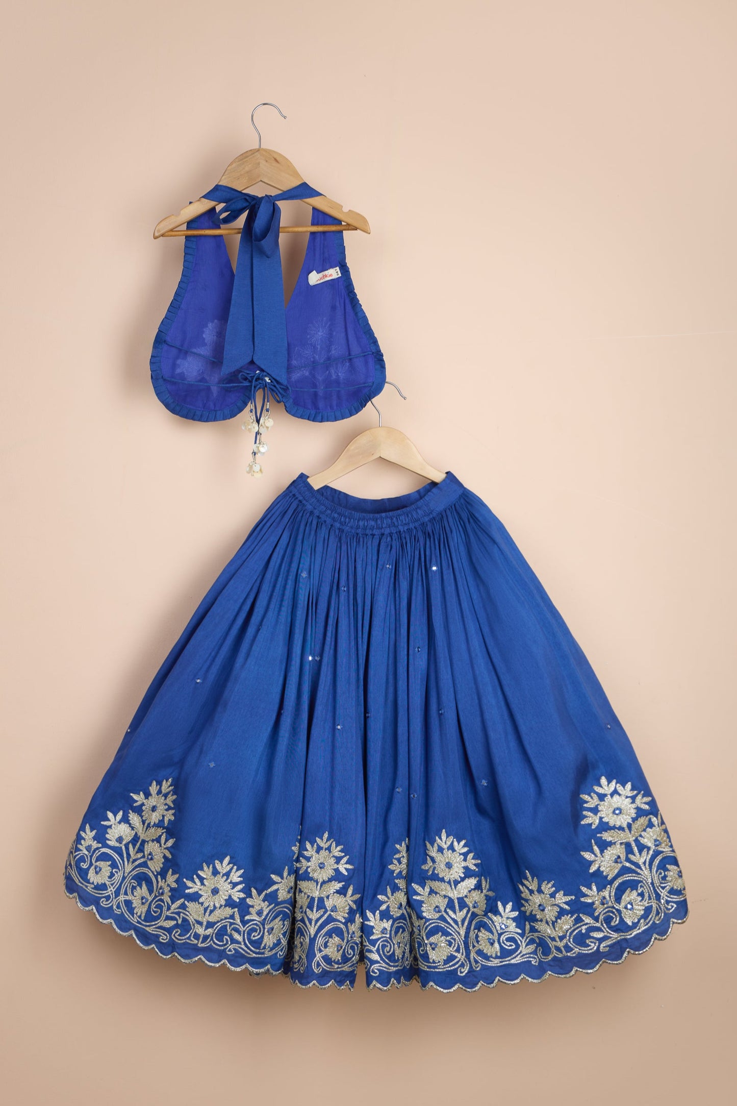 Chandrima blue embroidered halter neck blouse and lehenga set