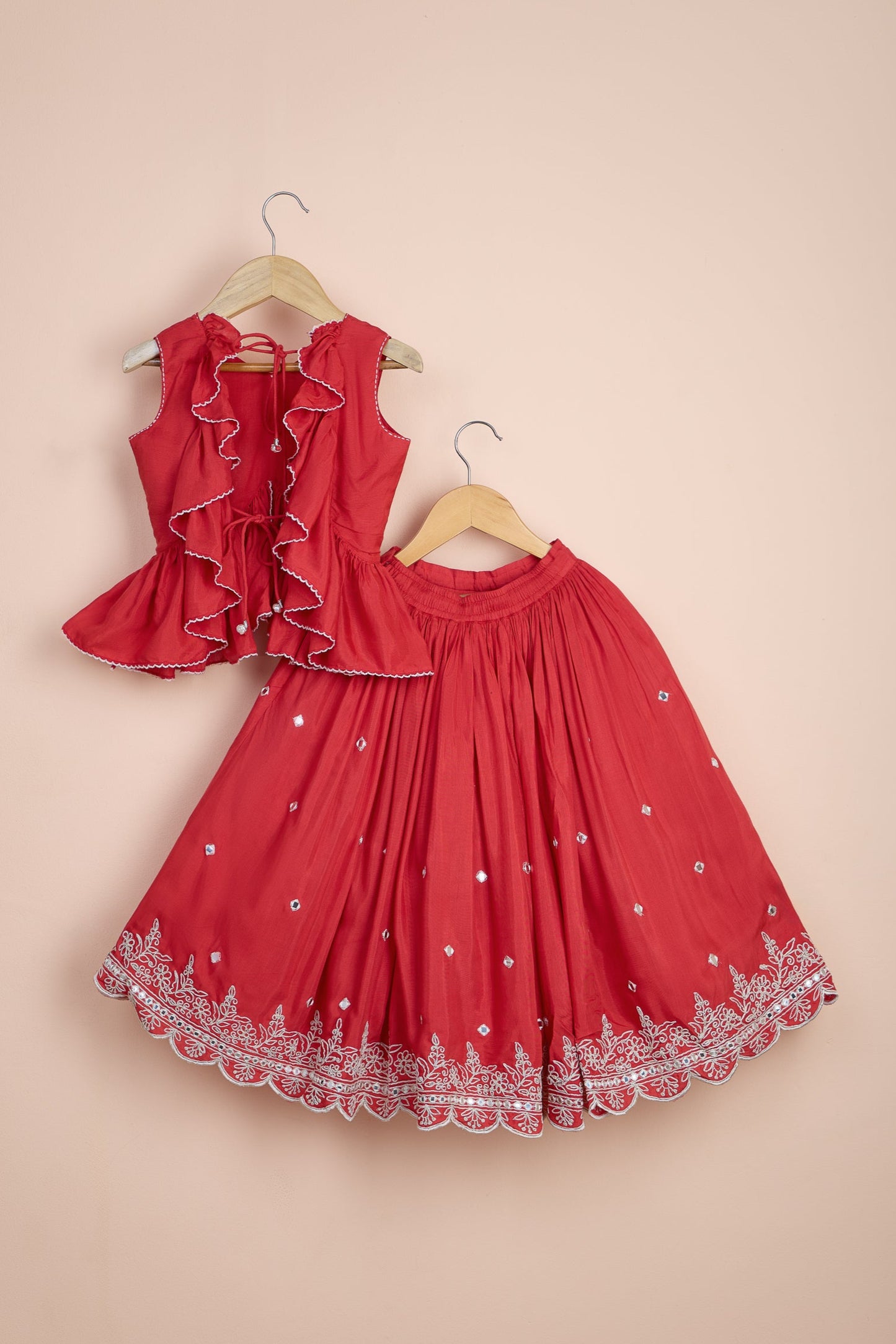 Bani Red Embroidered Lehenga Set For Girls