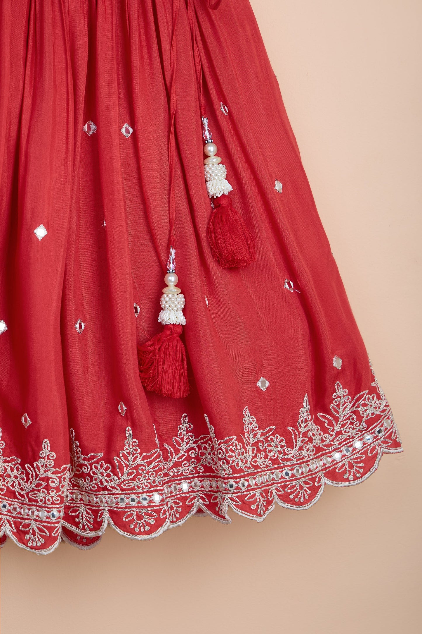 Bani Red Embroidered Lehenga Set For Girls