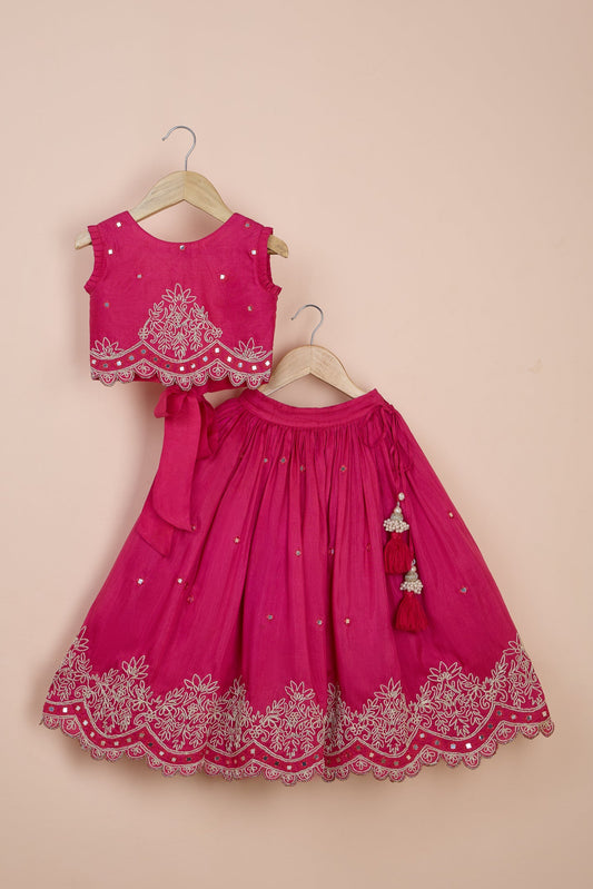 Gulika Fuchsia Embroidered Lehenga Set For Girls