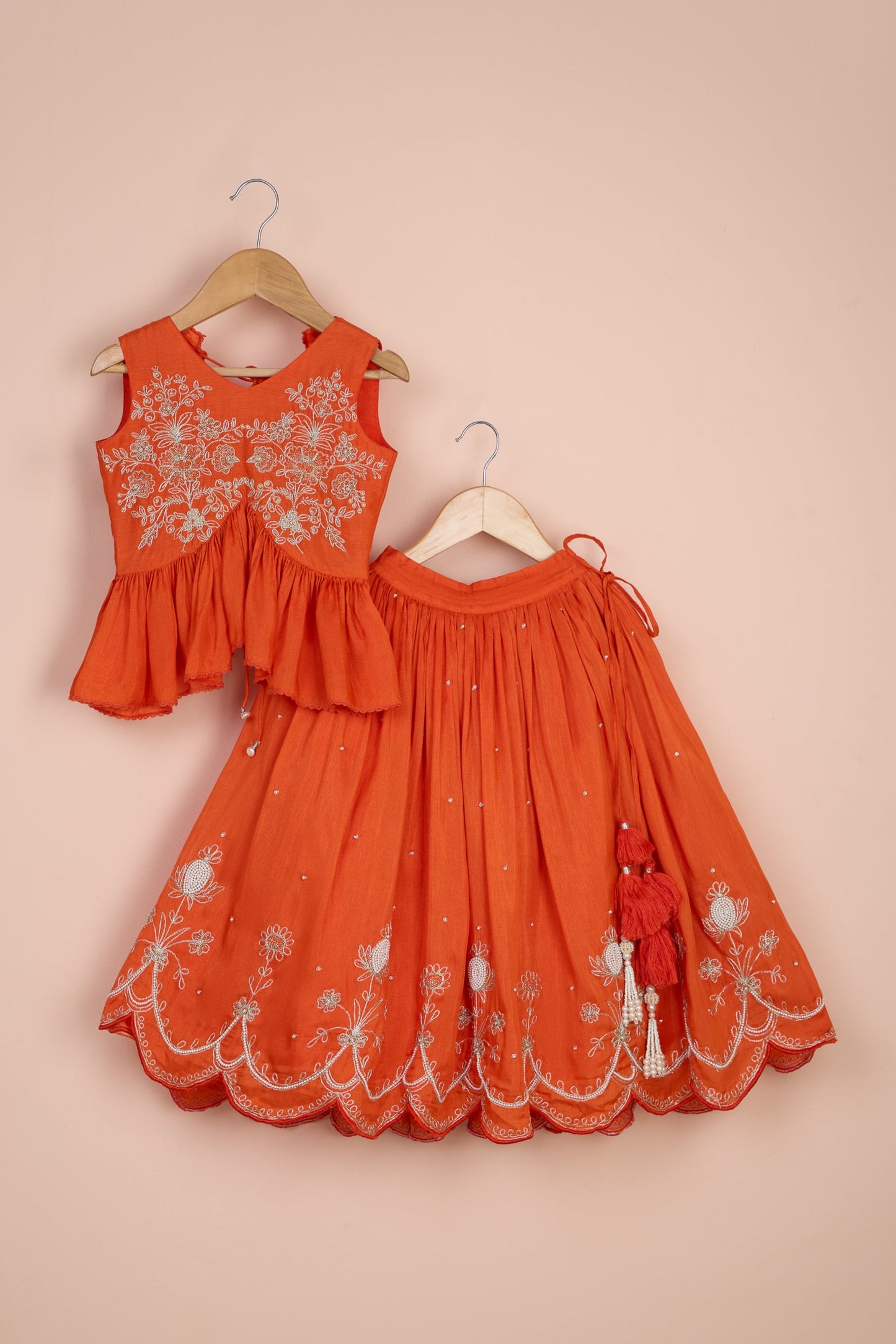 Alaav embroidered Stylish Orange Top And Pleated Lehenga