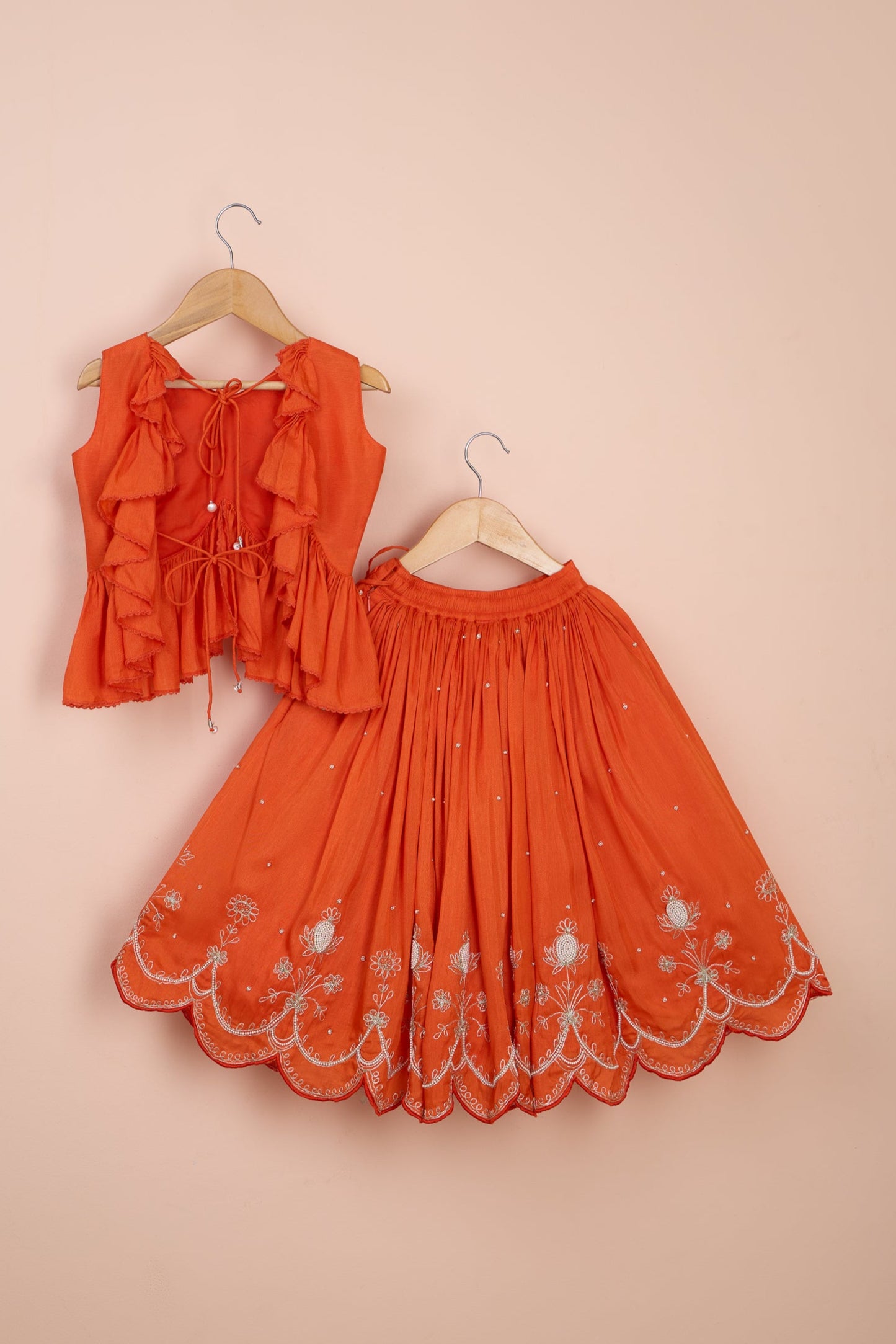 Alaav embroidered Stylish Orange Top And Pleated Lehenga