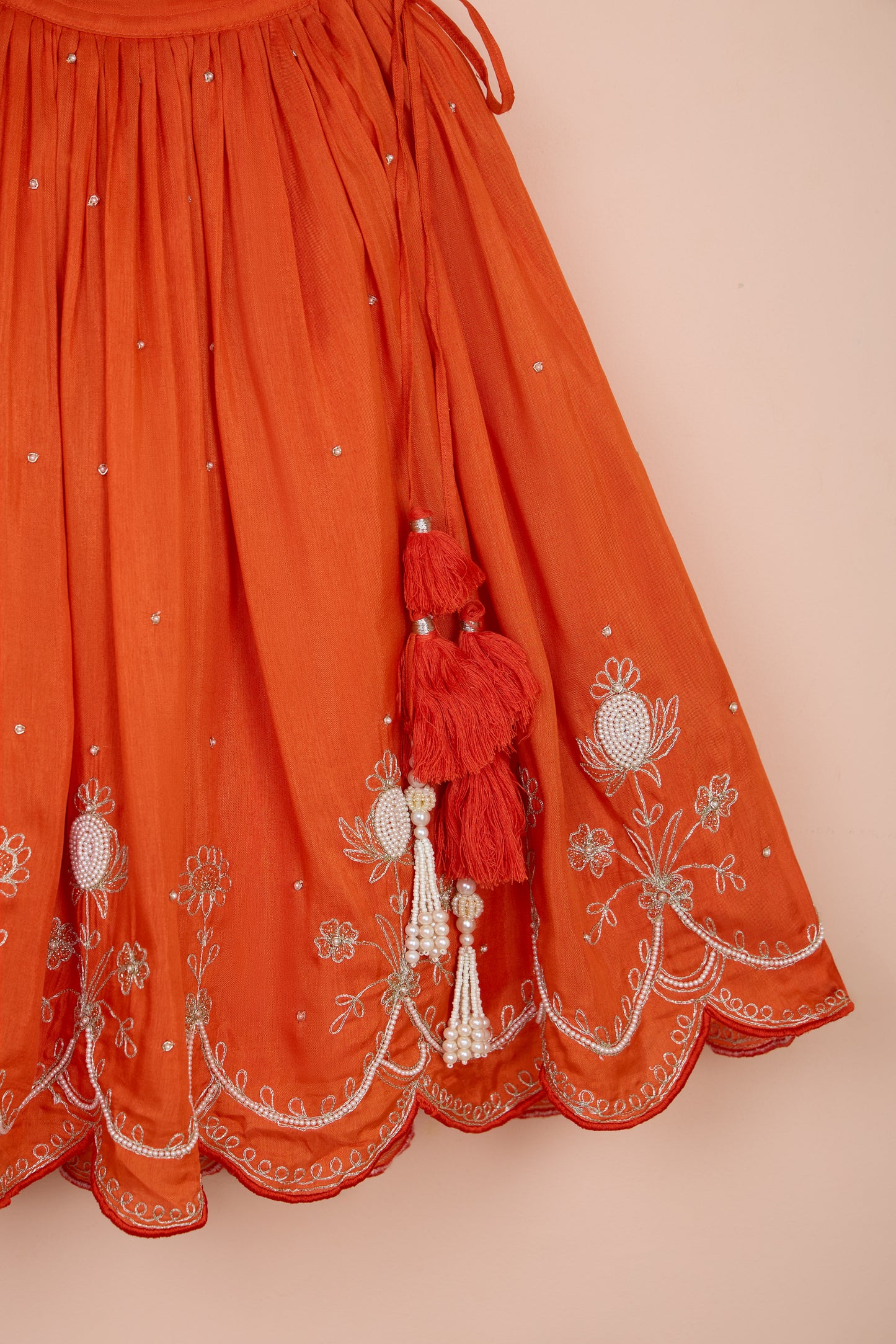 Alaav embroidered Stylish Orange Top And Pleated Lehenga