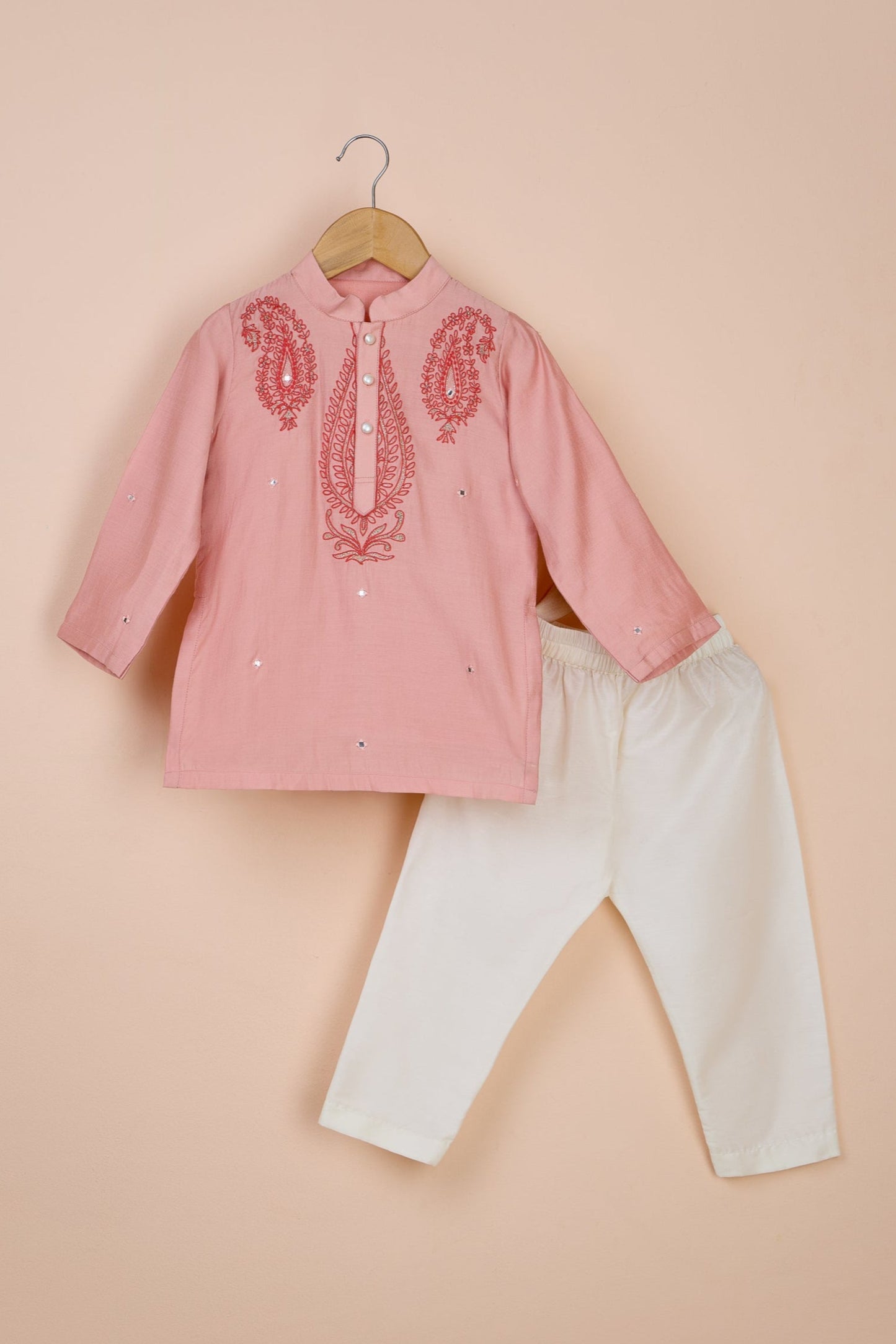 Gulbaag Thread Embroidered Peach Kurta And Pyjama