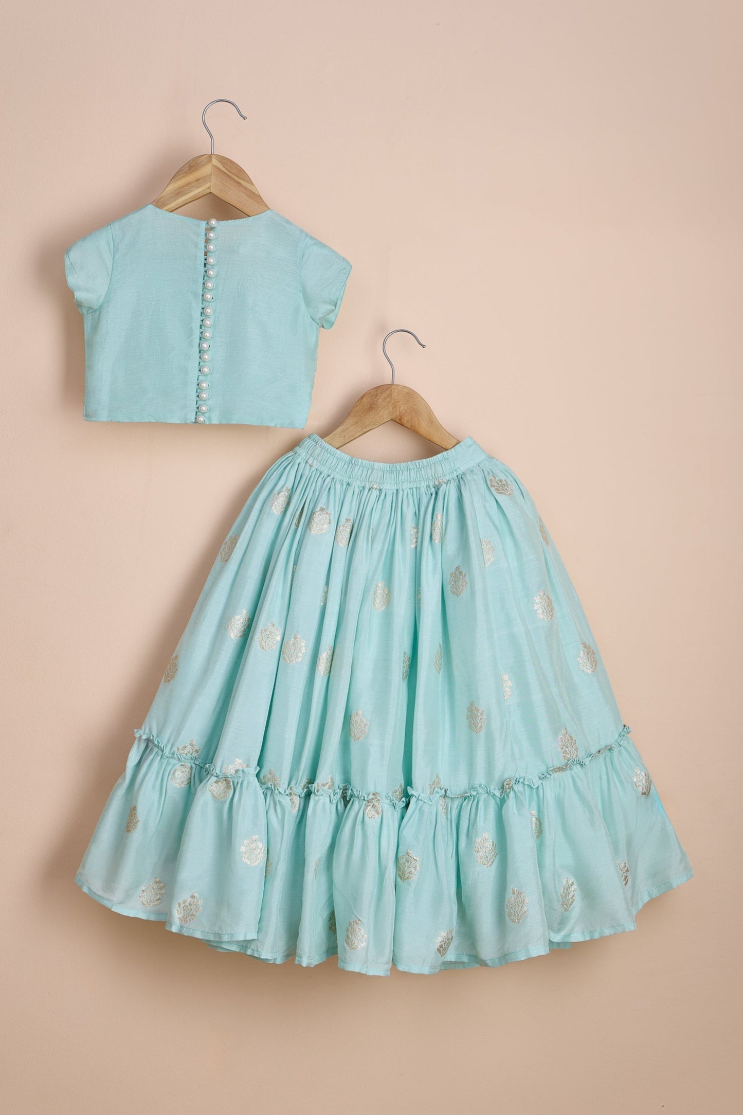 Neelpari Embellished Embroidered Blue Top And Brocade Lehenga