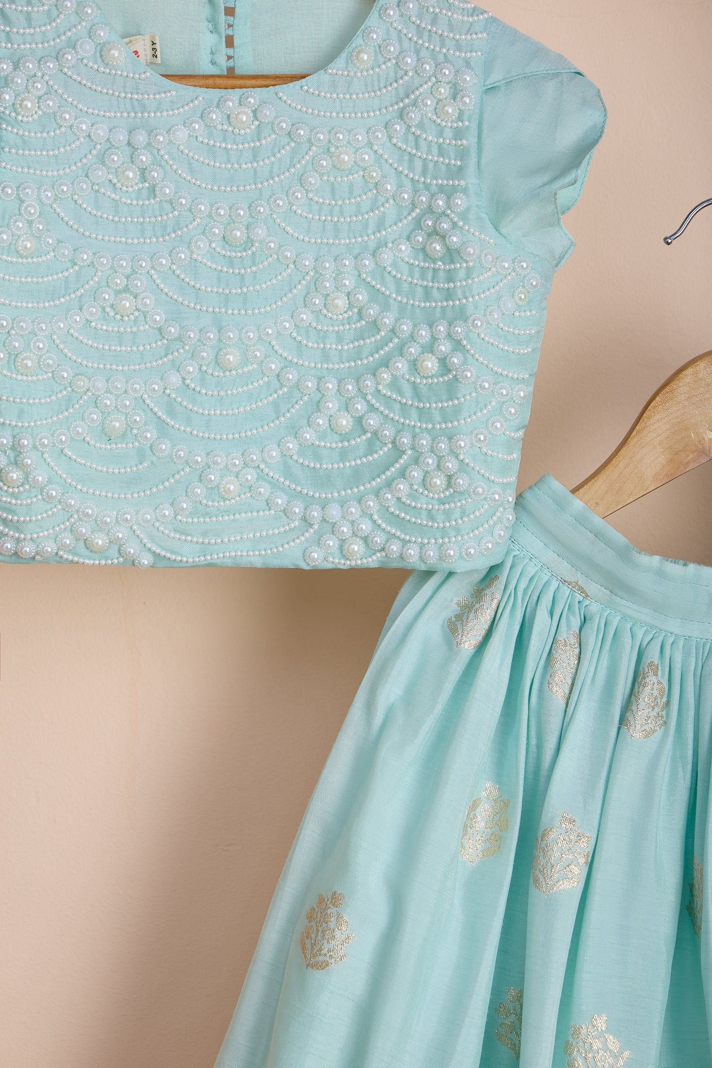 Neelpari Embellished Embroidered Blue Top And Brocade Lehenga