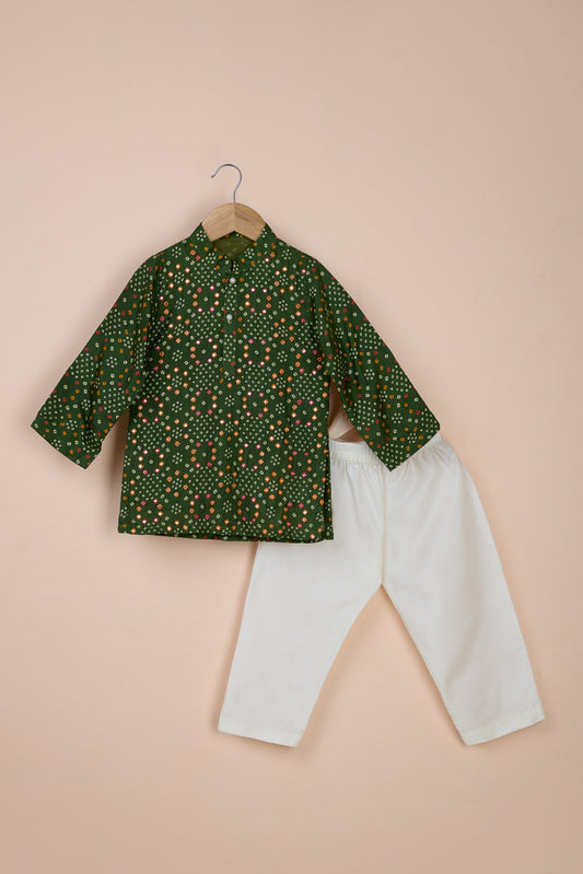Panna Bandhani Printed Green Kurta And Pyjama