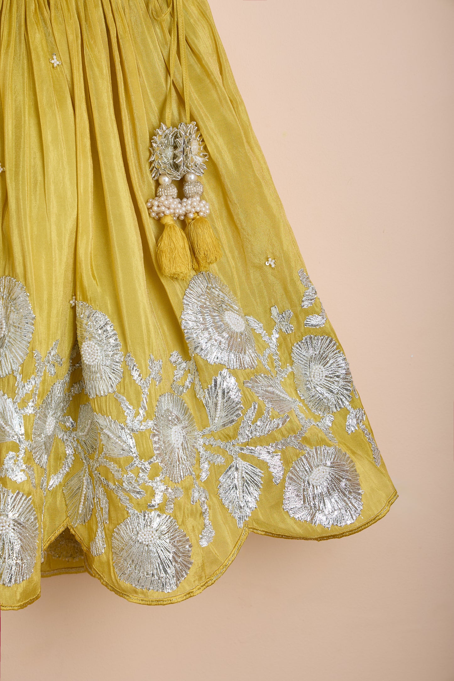 Manjal Gota Work Embroidered Top And Lehenga