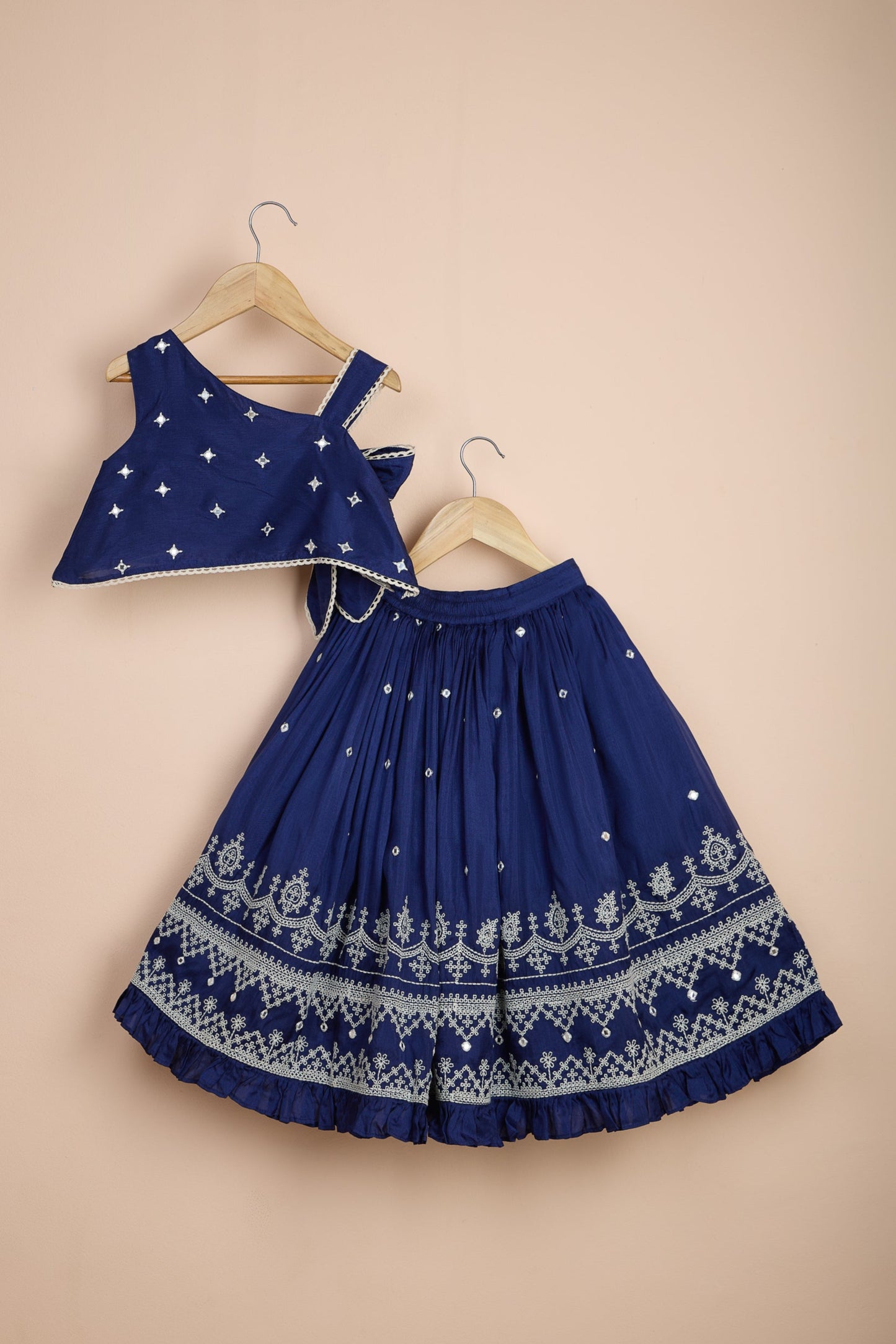 Baghbana Blue Embroidered One Shoulder Top With Lehenga