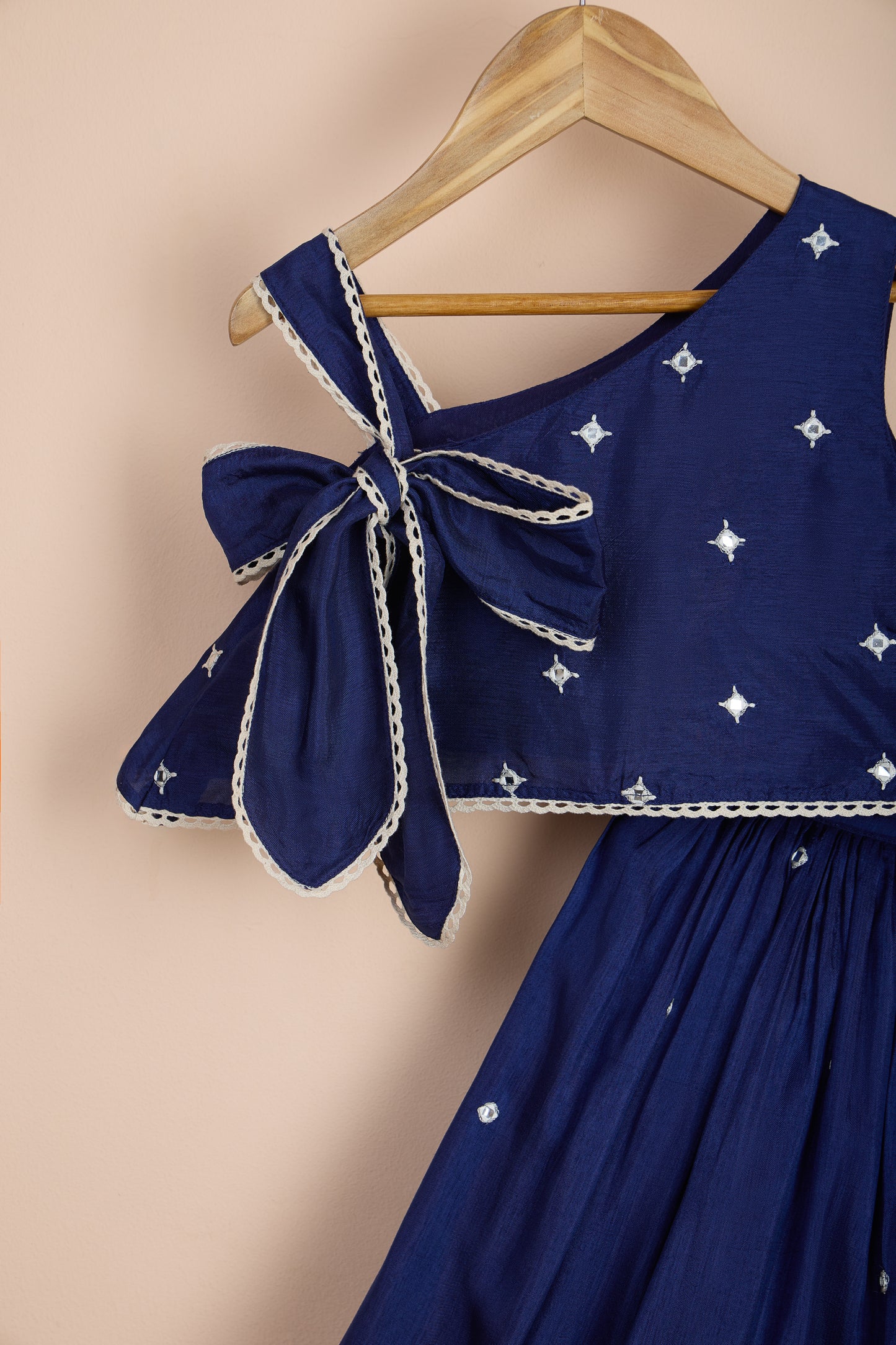 Baghbana Blue Embroidered One Shoulder Top With Lehenga