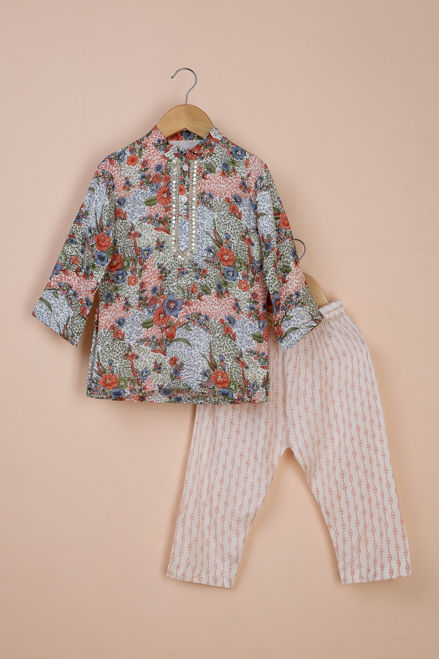 Ambar Multicolour Printed Hand Embroidered Kurta And Pyjama