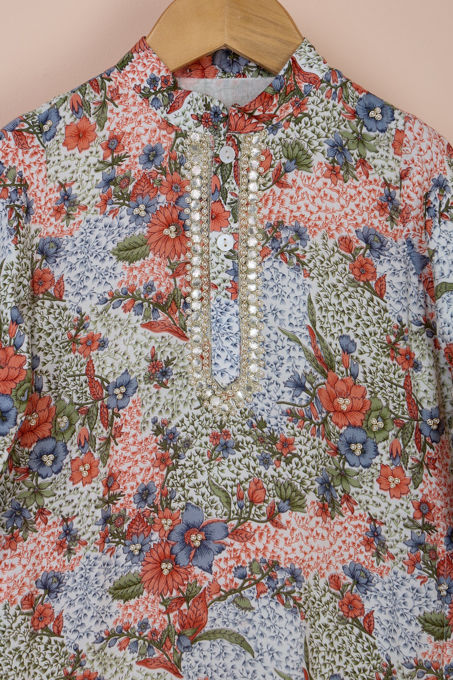 Ambar Multicolour Printed Hand Embroidered Kurta And Pyjama