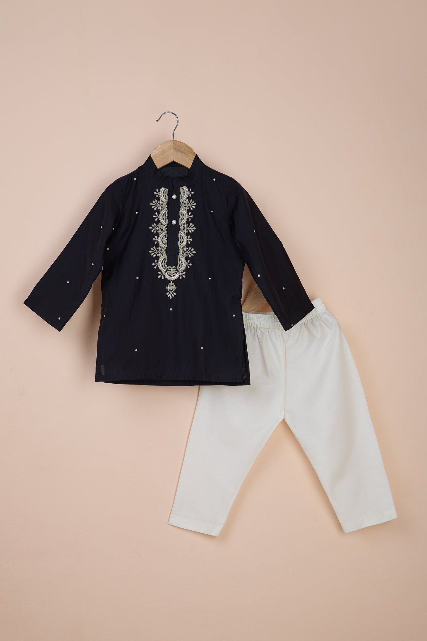 Noir Black Hand Embroidered Kurta And Pyjama
