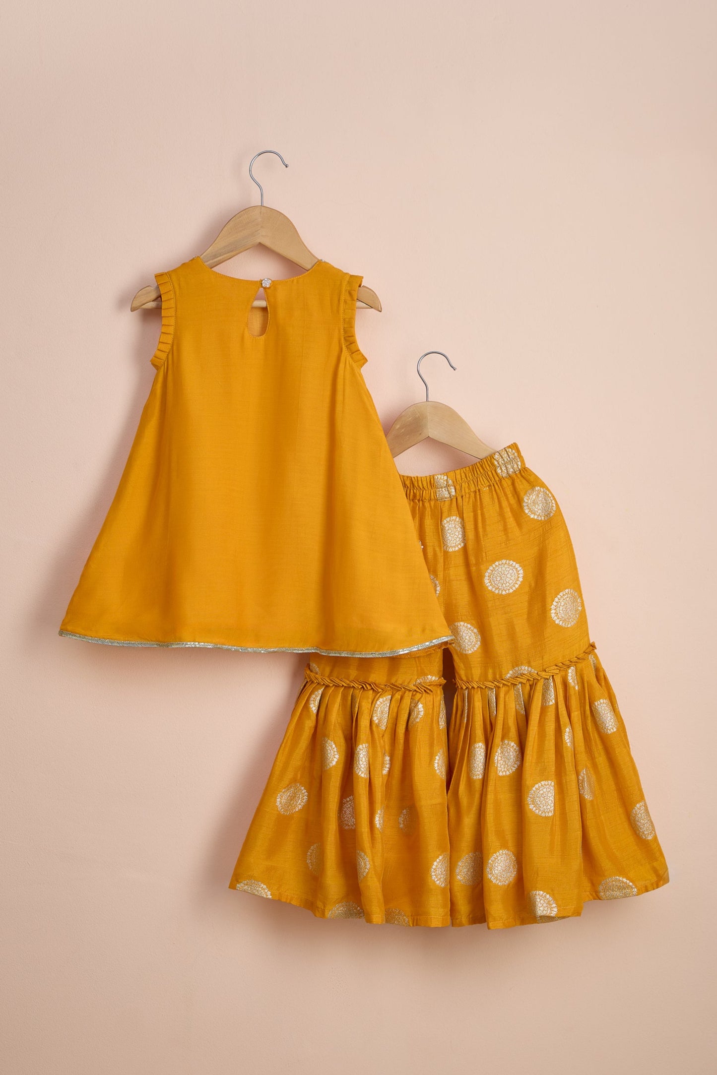 Kesari Mustard Hand Embroidered Kurti And Sharara