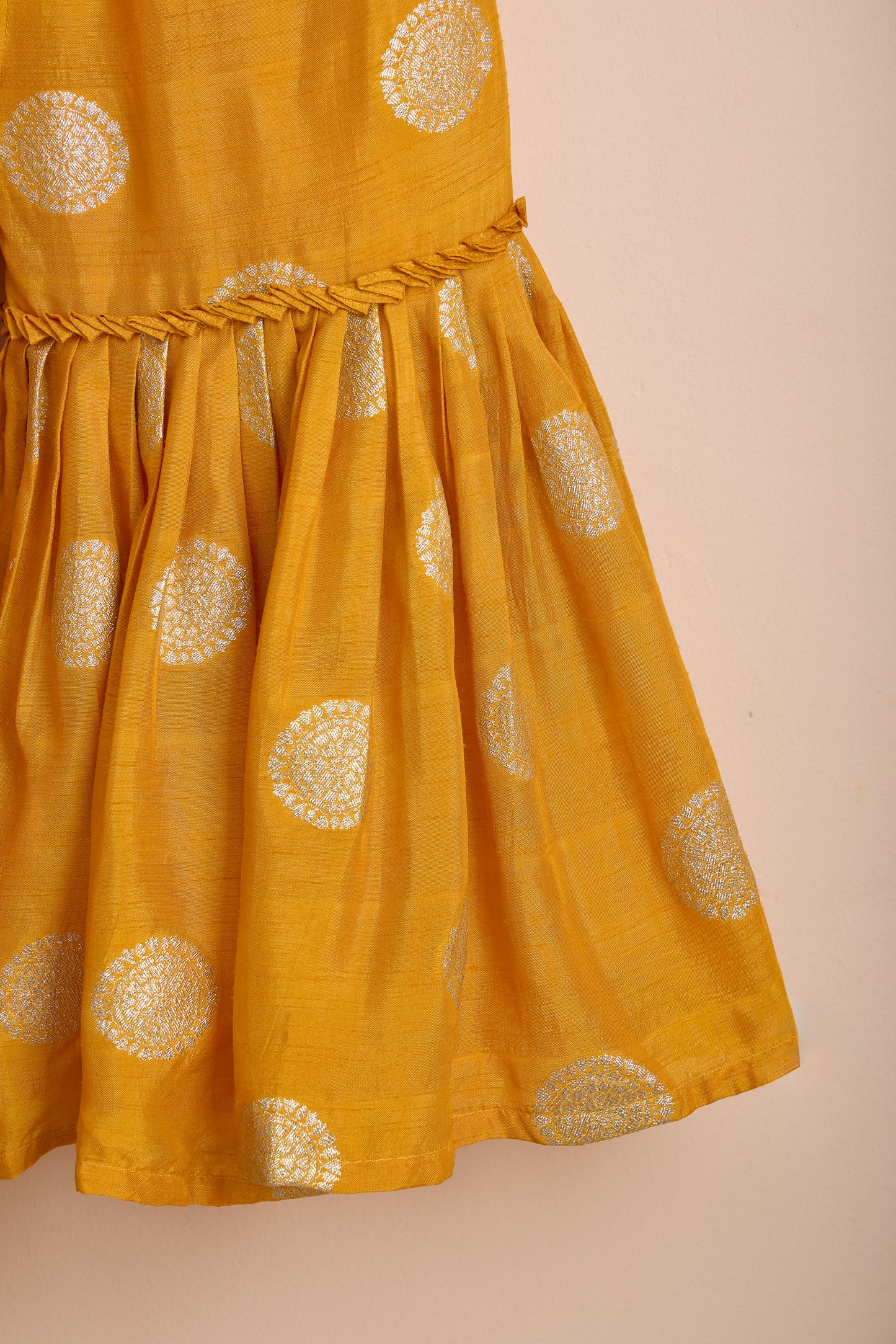 Kesari Mustard Hand Embroidered Kurti And Sharara