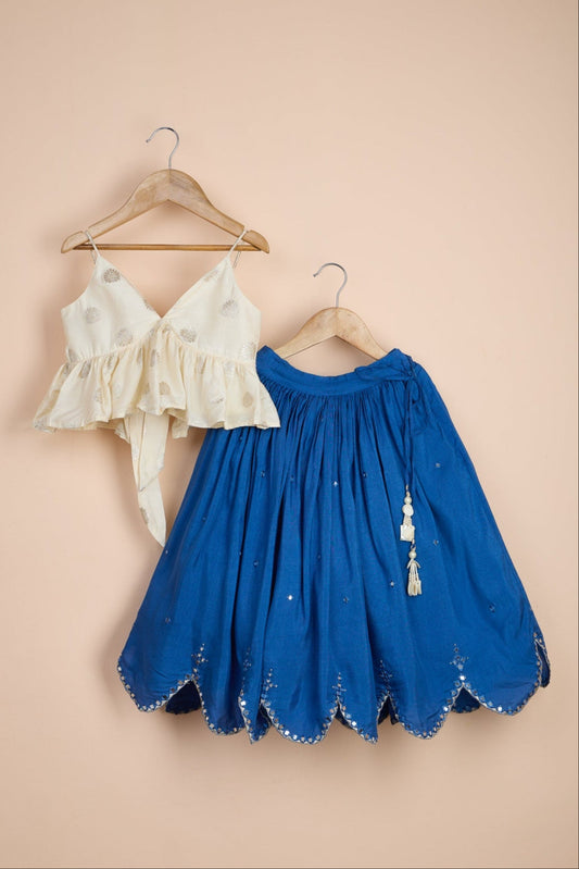 Abha Off White Blue Lehenga Set