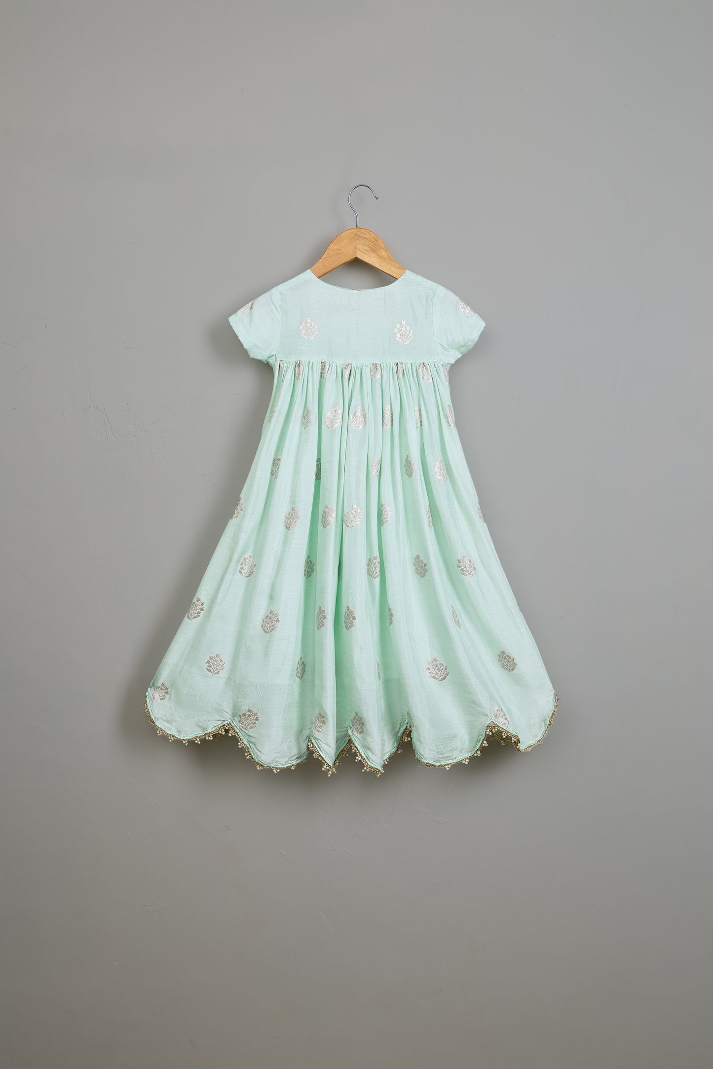 Embroidered Blue Scalloped Hem Kurti