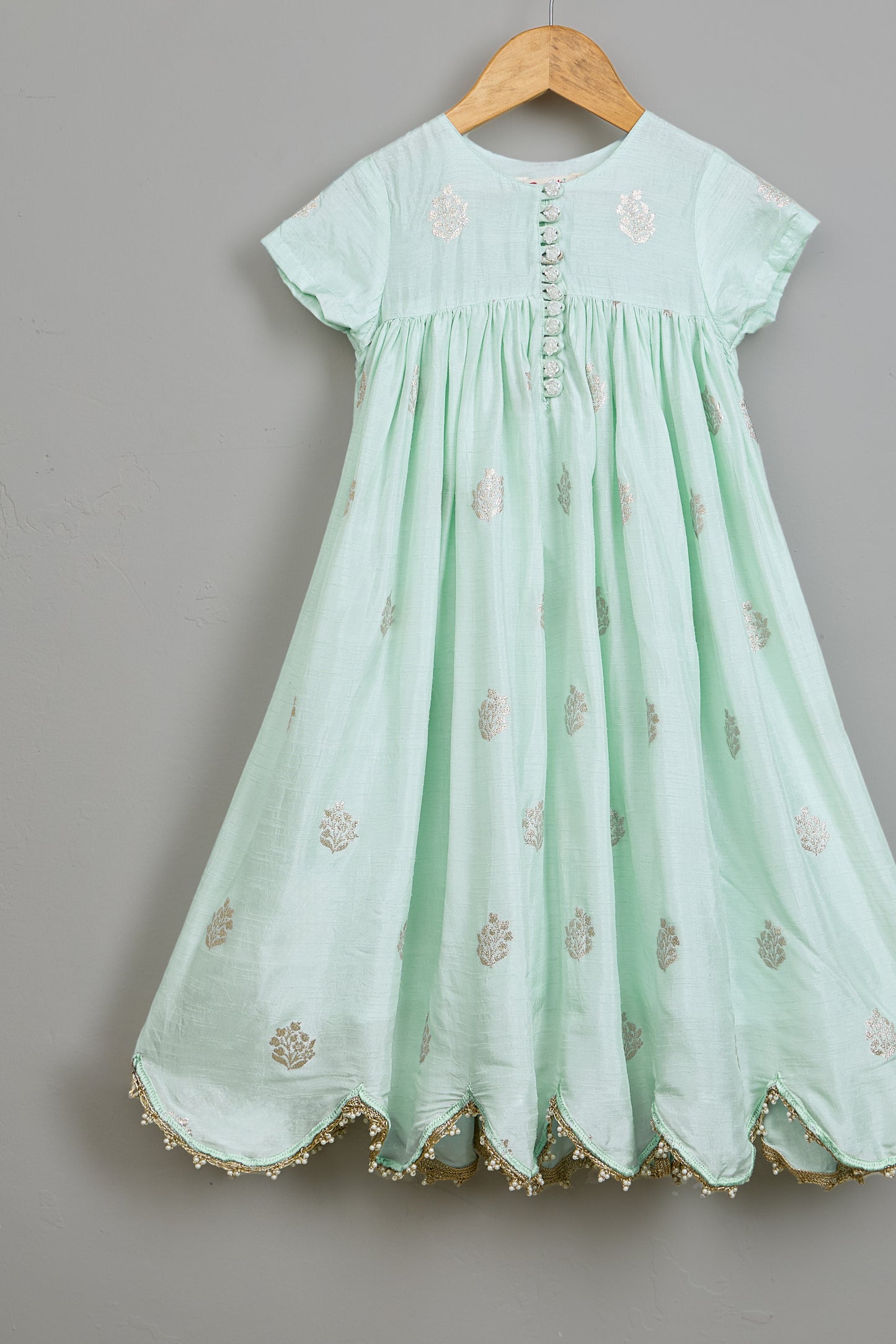 Embroidered Blue Scalloped Hem Kurti