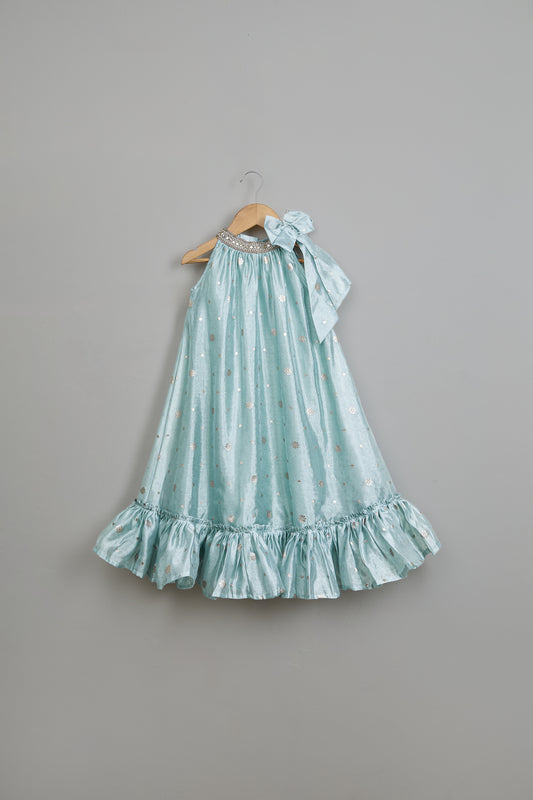 Halter Neck Embroidered Blue Kurti