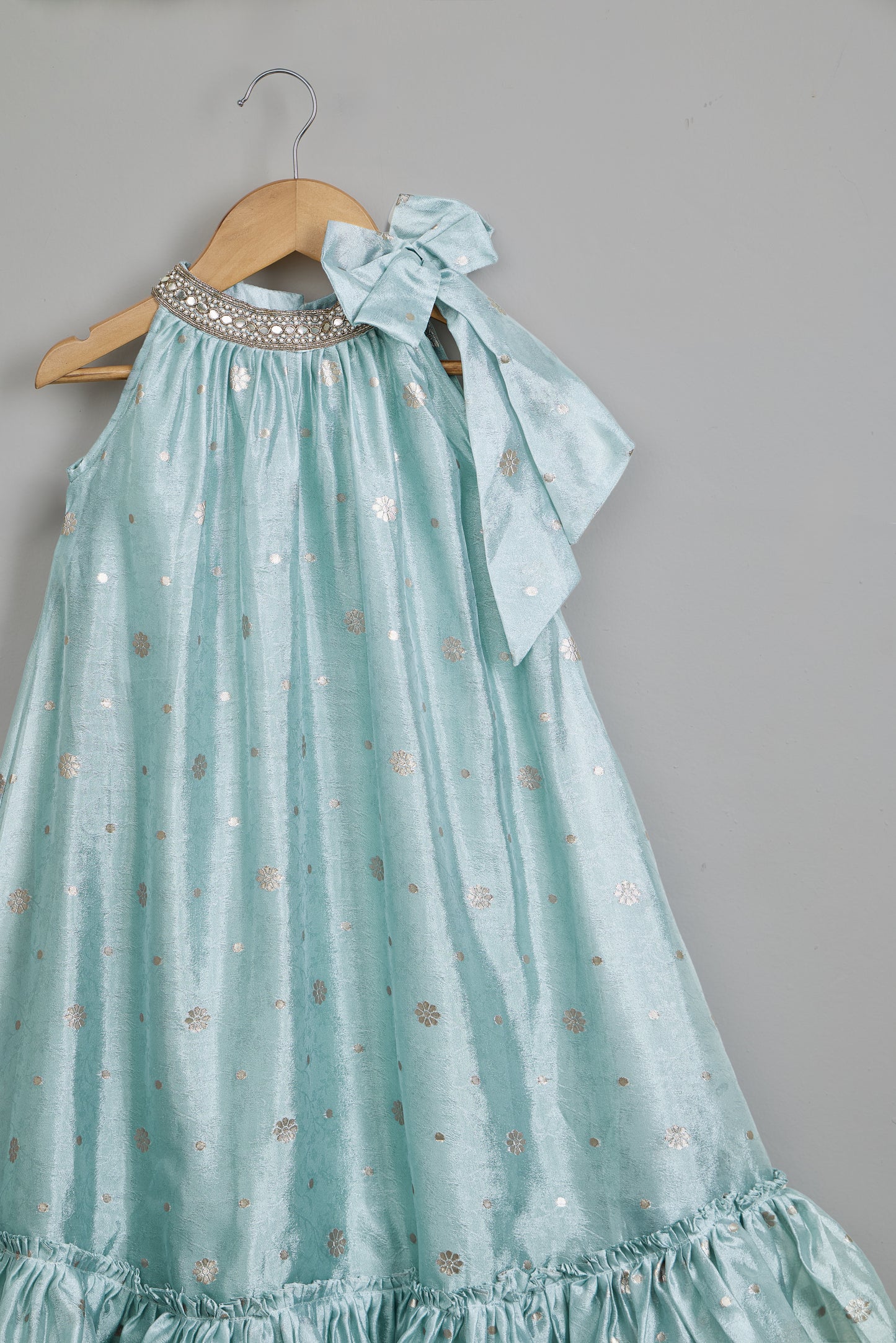 Halter Neck Embroidered Blue Kurti