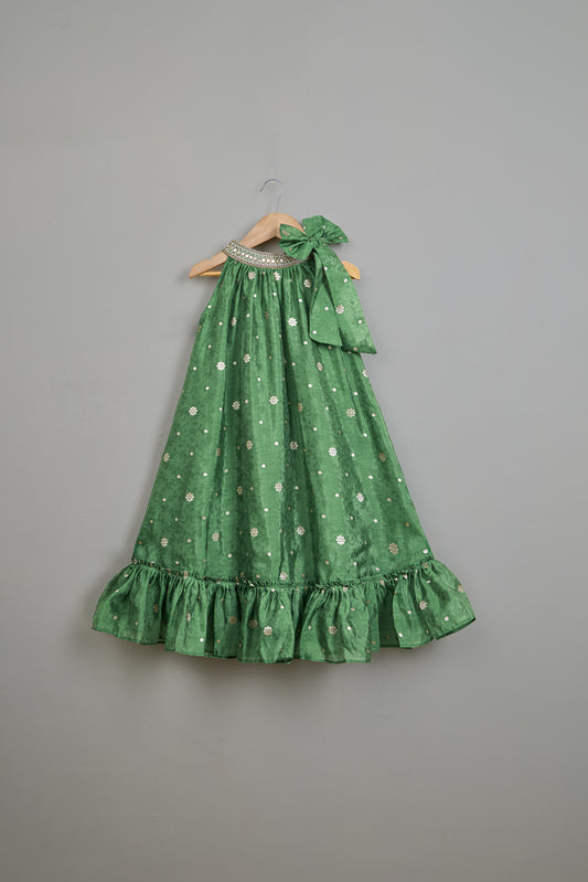 Halter Neck Embroidered Green Kurti