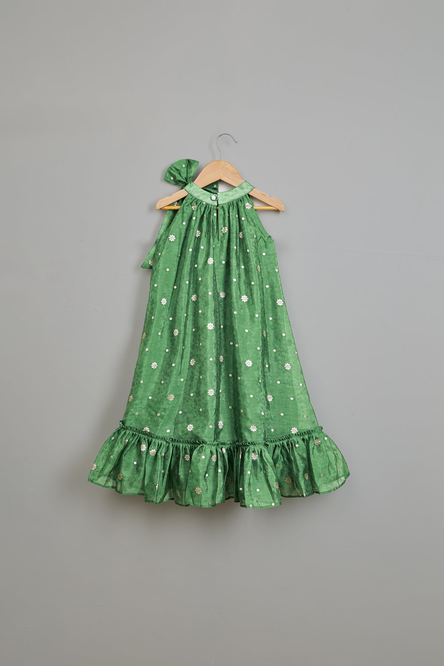 Halter Neck Embroidered Green Kurti