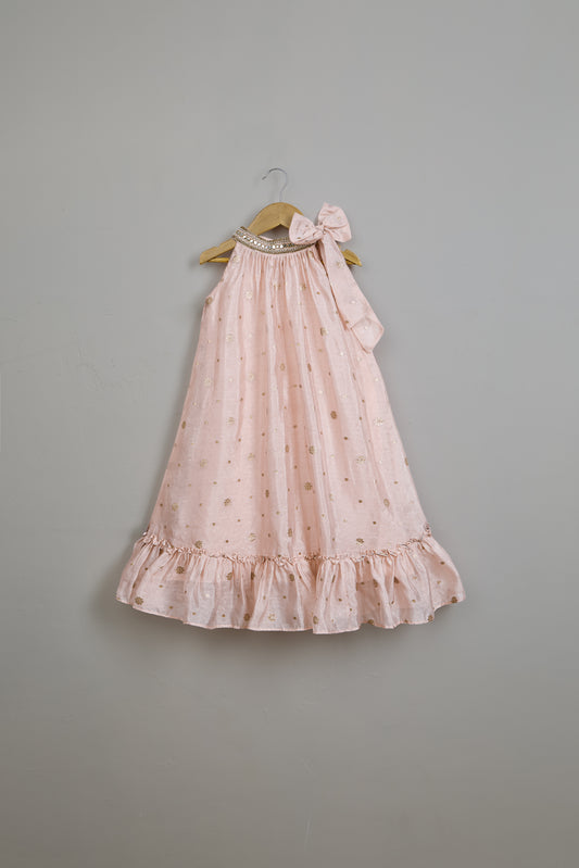 Halter Neck Embroidered Pink Kurti