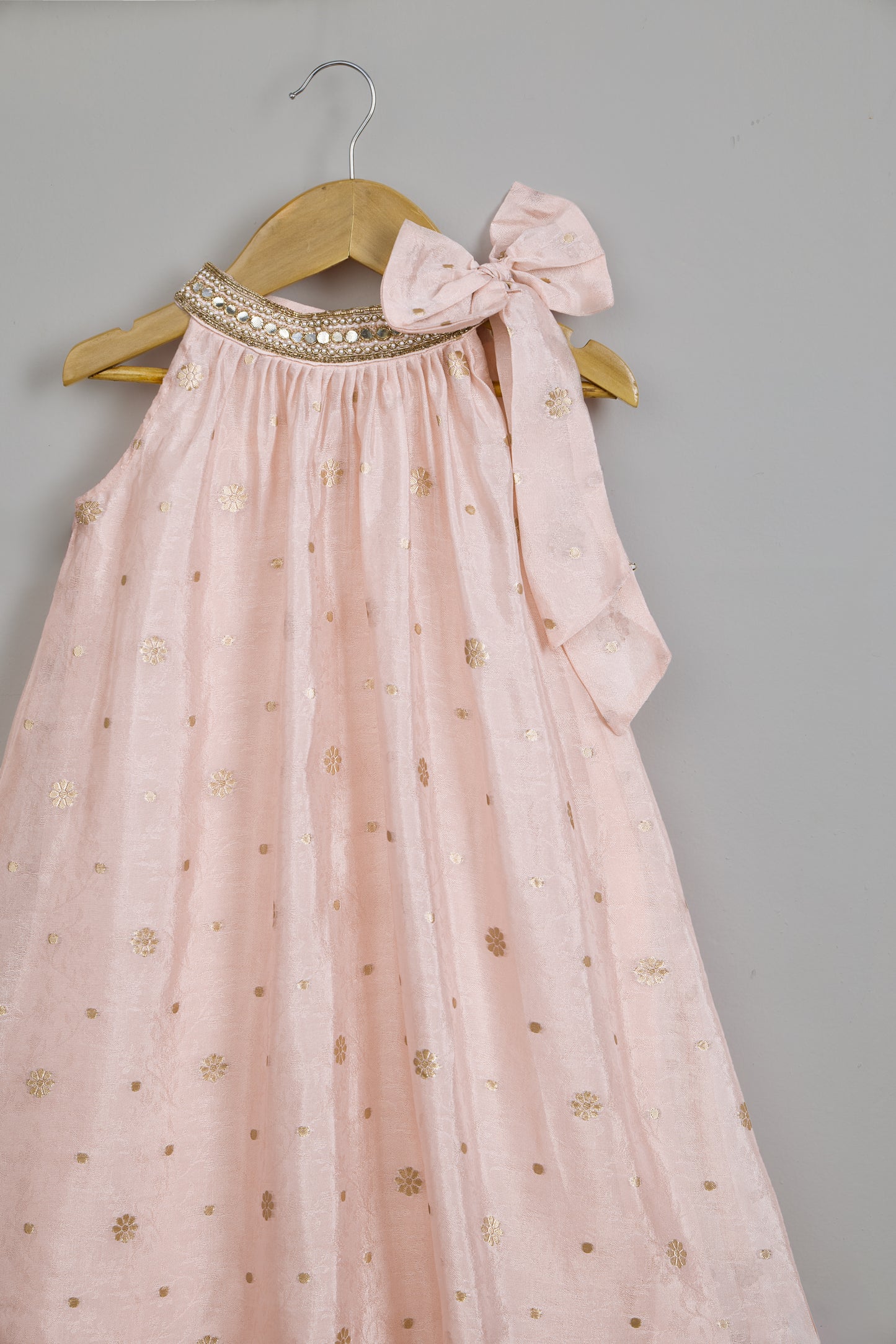 Halter Neck Embroidered Pink Kurti