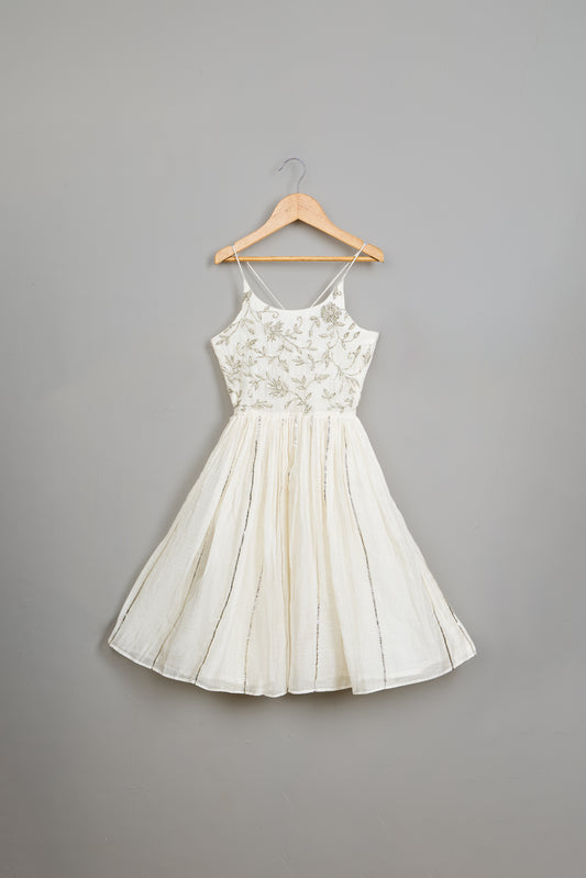 Off White Gota Lace Embroidered Strappy Kurti